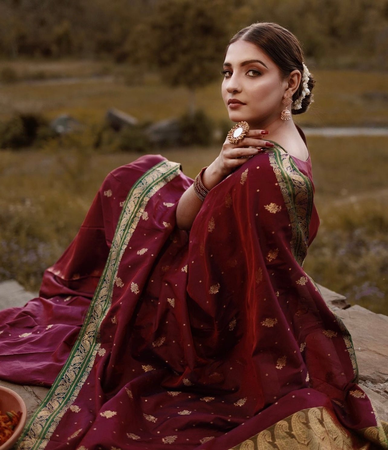 Riwayti Banarsi Silk: Maroon Emerald