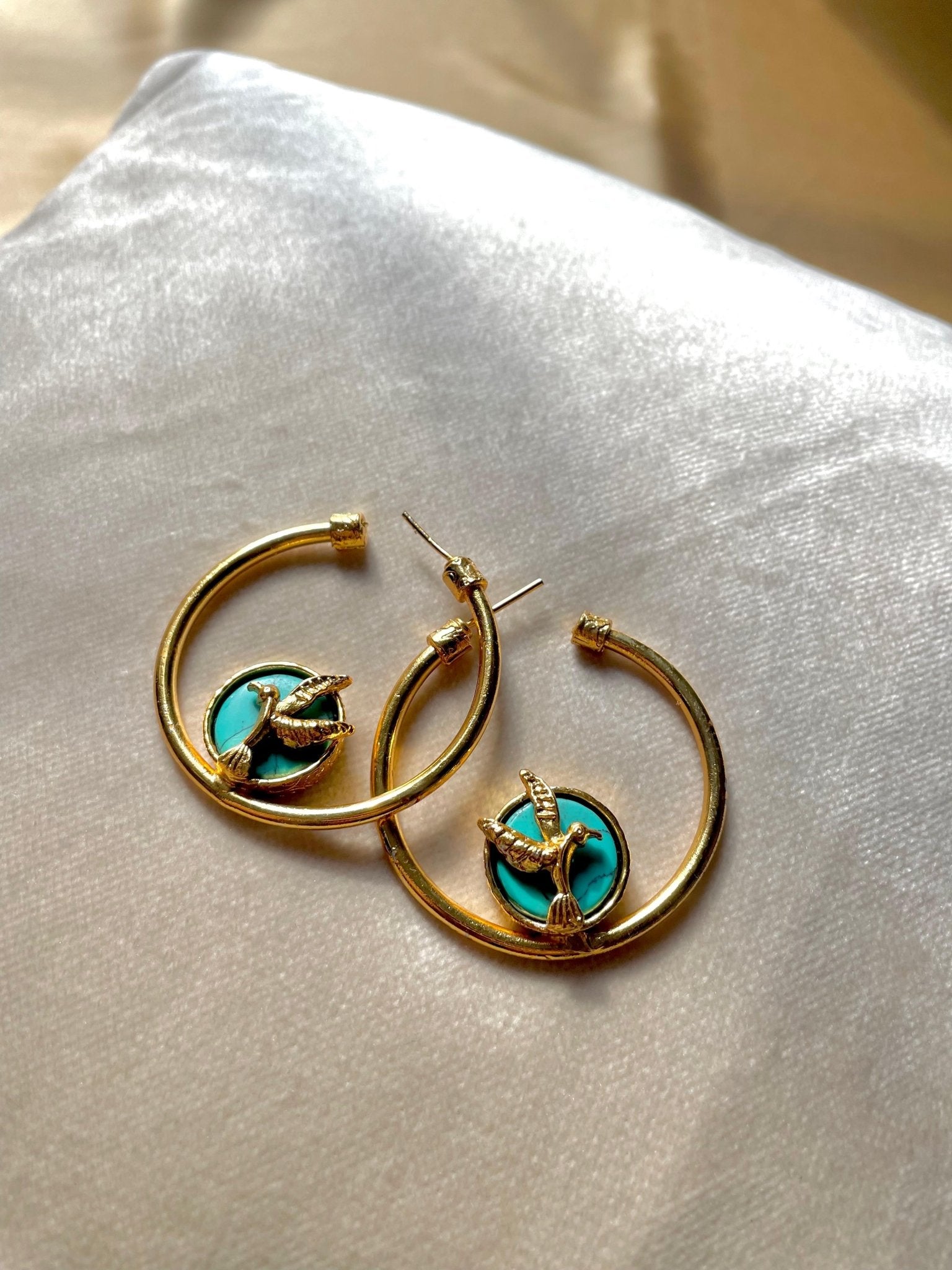 Hummingbird Loop Earrings - Turquoise