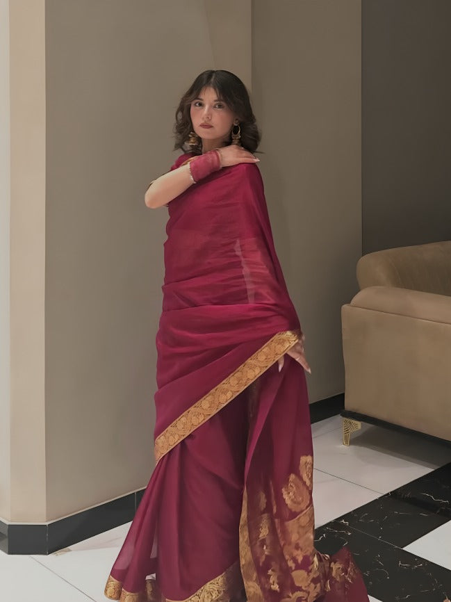 Chiffon Silk Banarsi - Wine Berry