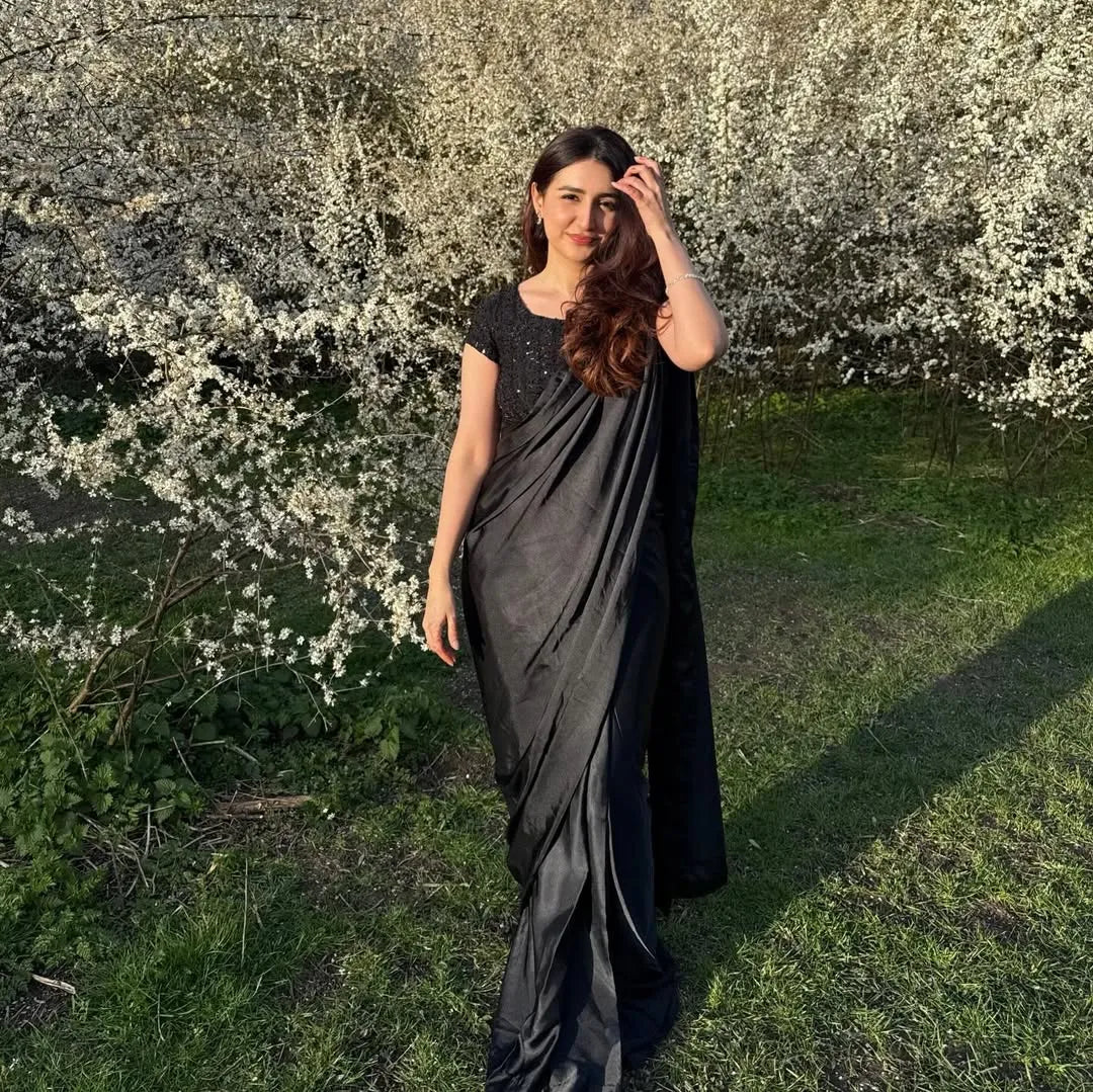 Black Sarees - The Saari Girl - all Pakistani black saree Online 