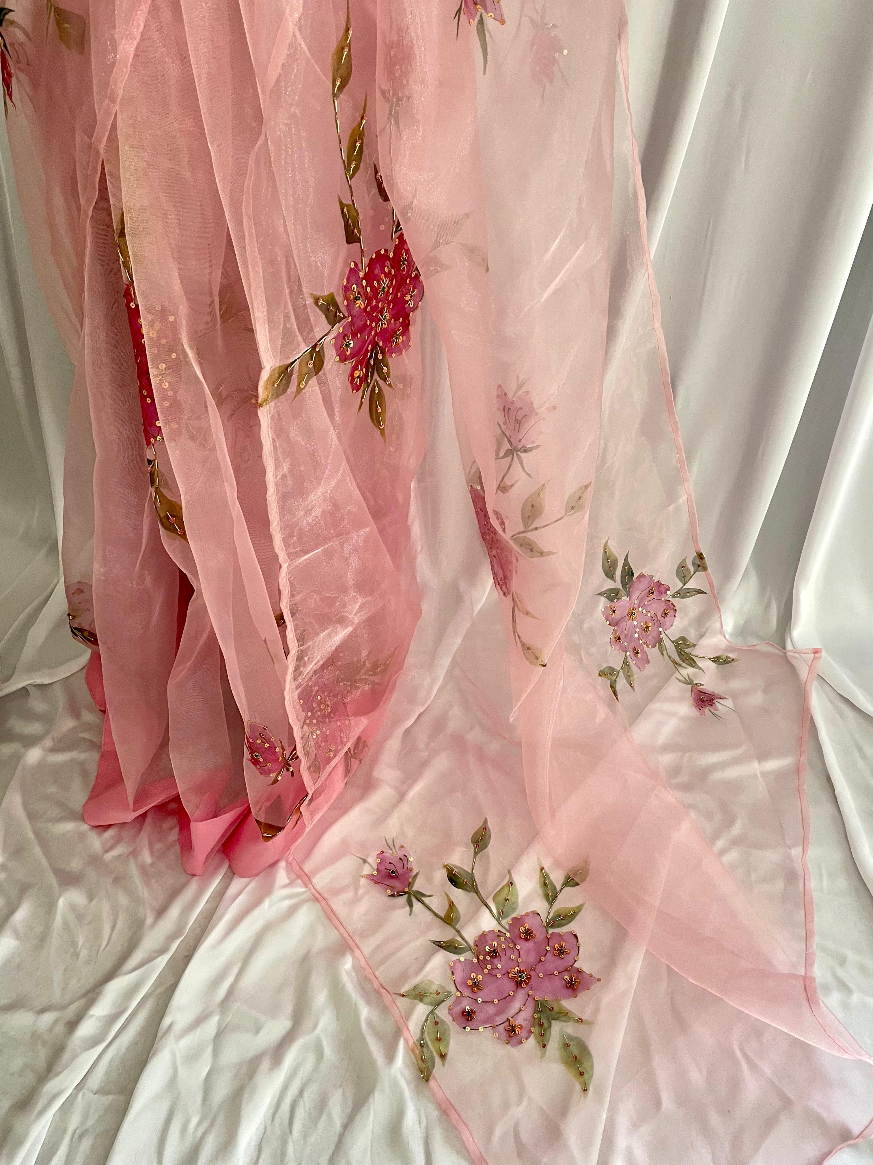 Glass Organza - Hand Painted/Work: Carnation