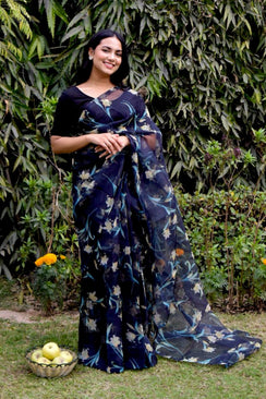 Digital Printed Organza: Charcoal Lily