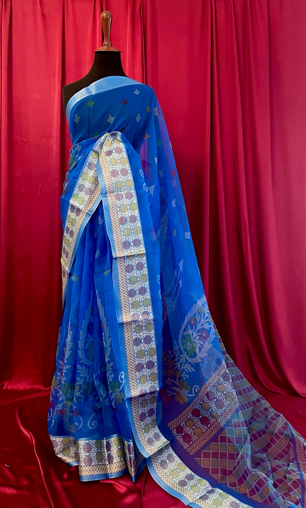 Kanchivaram Organza Silk: Cobalt