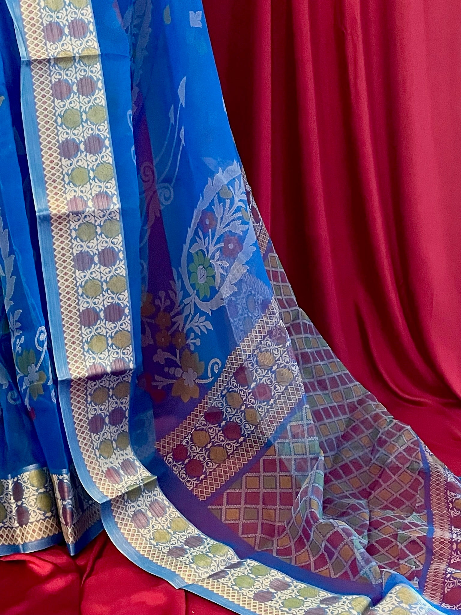 Kanchivaram Organza Silk: Cobalt