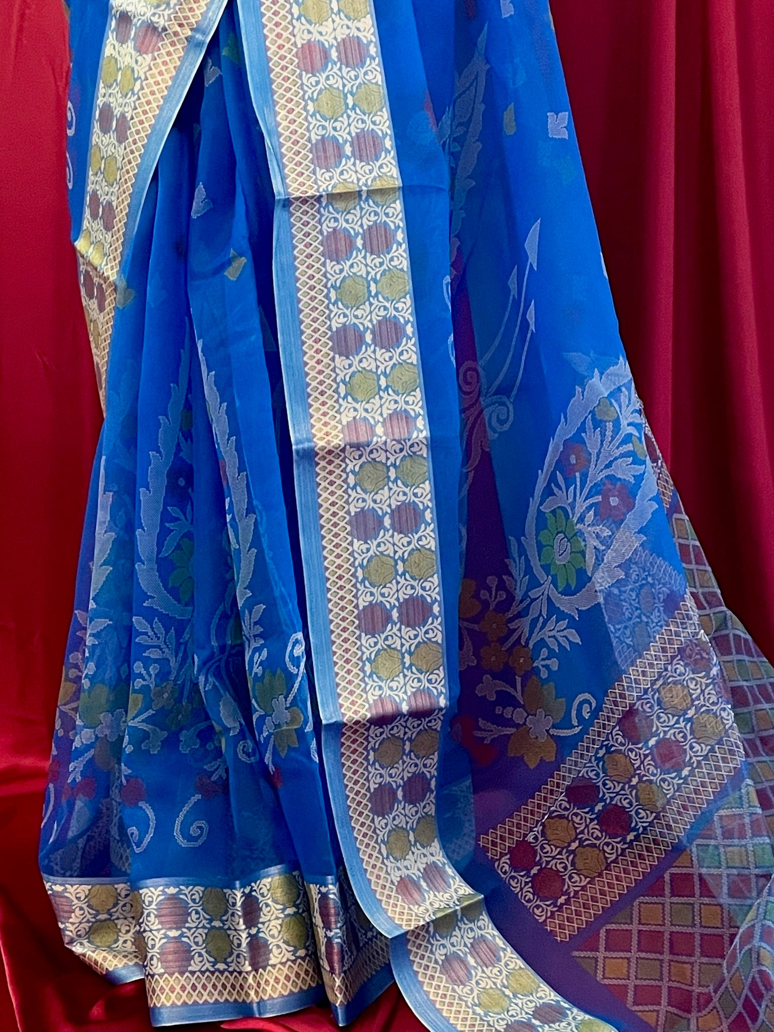 Kanchivaram Organza Silk: Cobalt