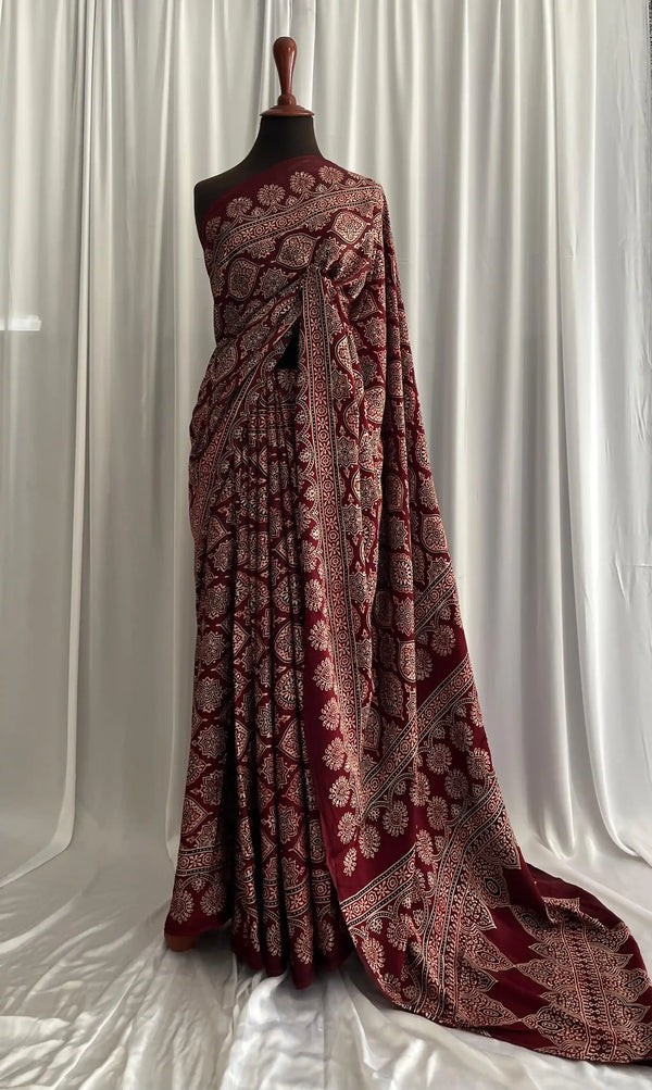 Ajrak Hand-Blocked Silk: Sila