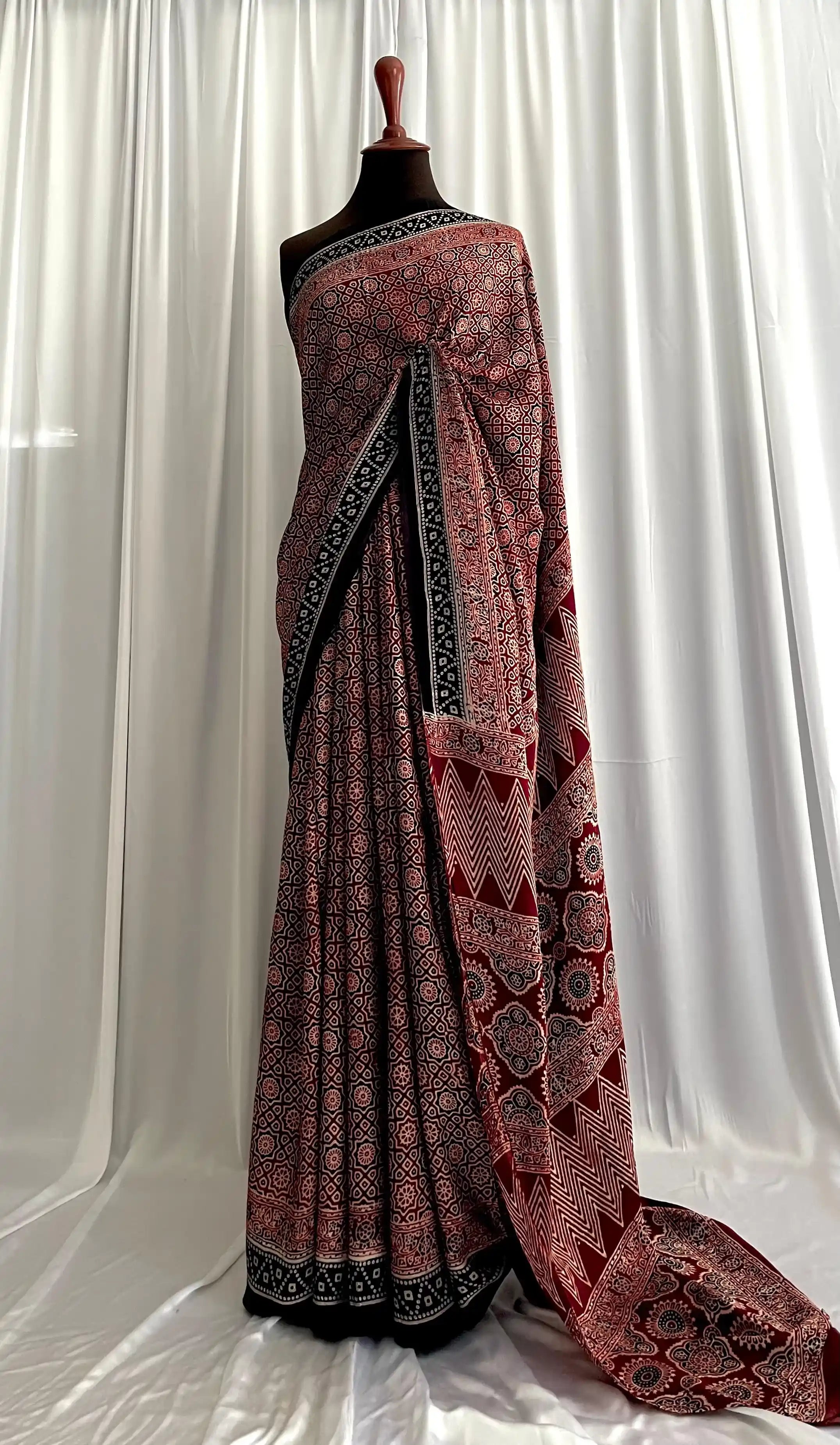 Ajrak Hand-Blocked Silk: Tehzeeb