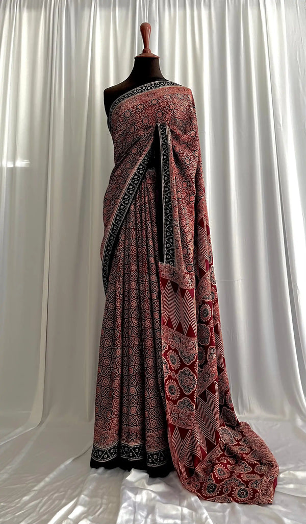Ajrak Hand-Blocked Silk: Tehzeeb