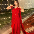 Embroidered Pure Chiffon: Carmine