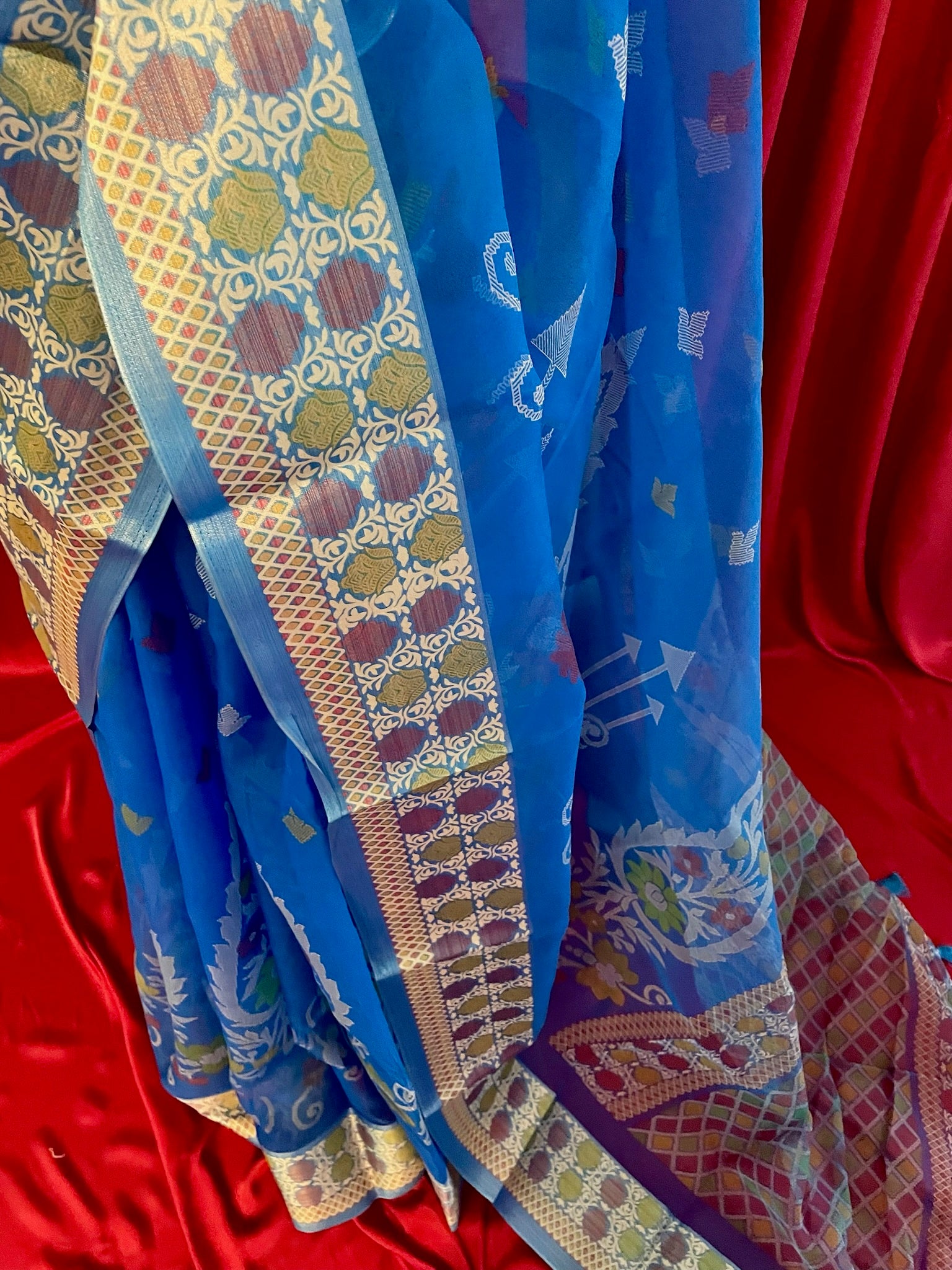 Kanchivaram Organza Silk: Cobalt