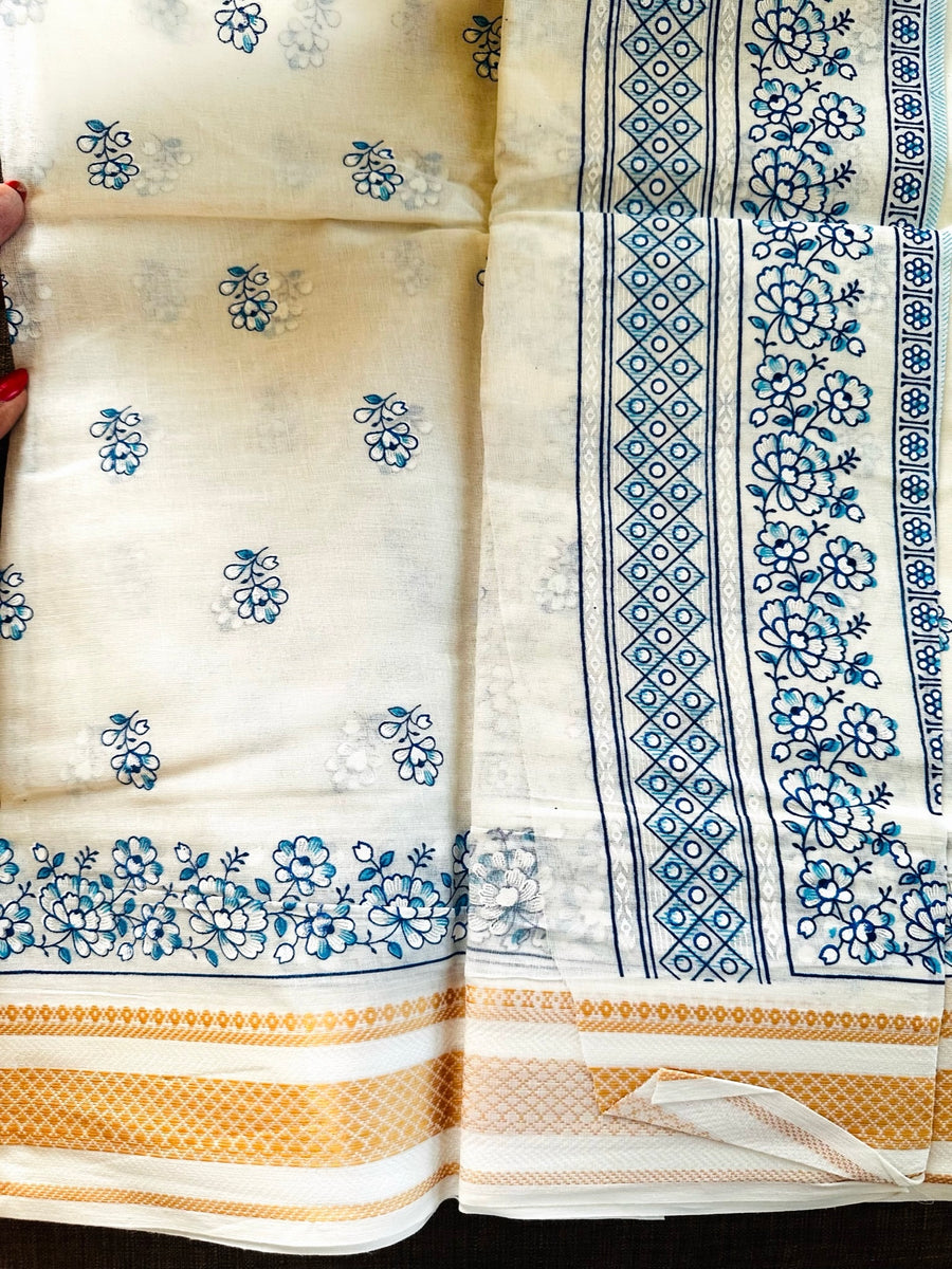 Organic Cotton: Lapiz Lazuli Primrose - Online Saree in Pakistan – The ...