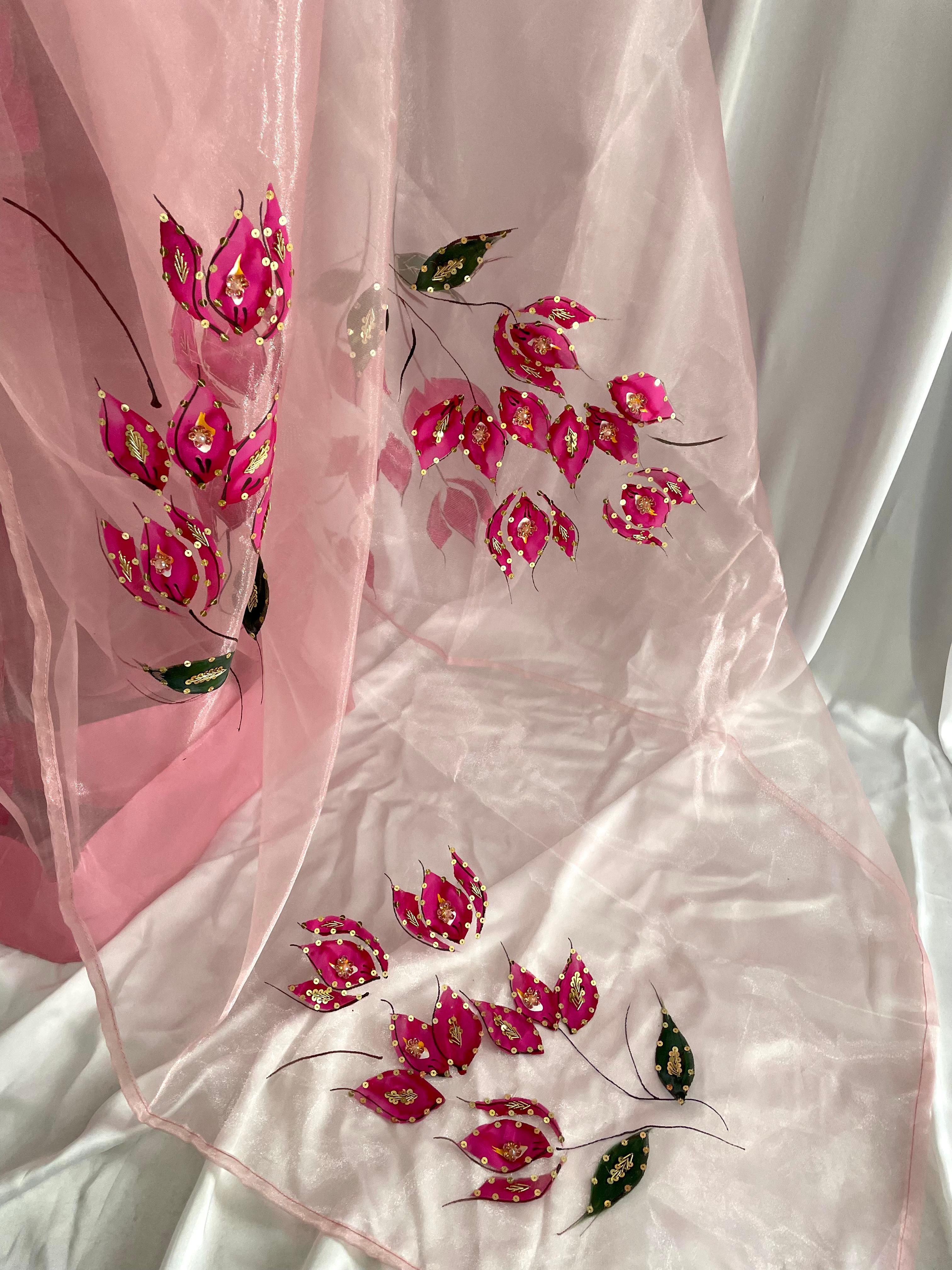 Glass Organza - Hand Painted/Work: Tulip