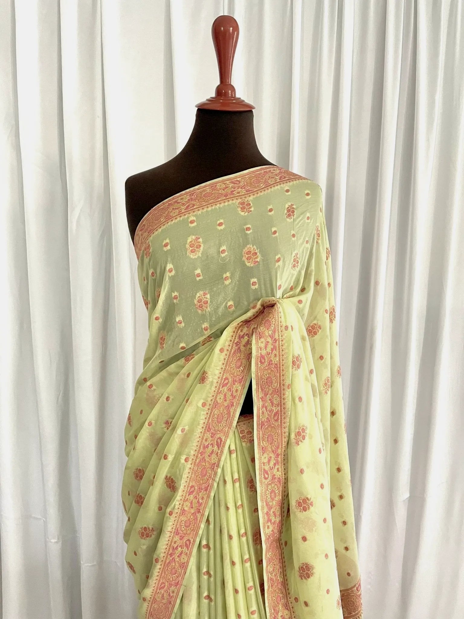 Chiffon Banarsi Jamavar: Mint Rosé