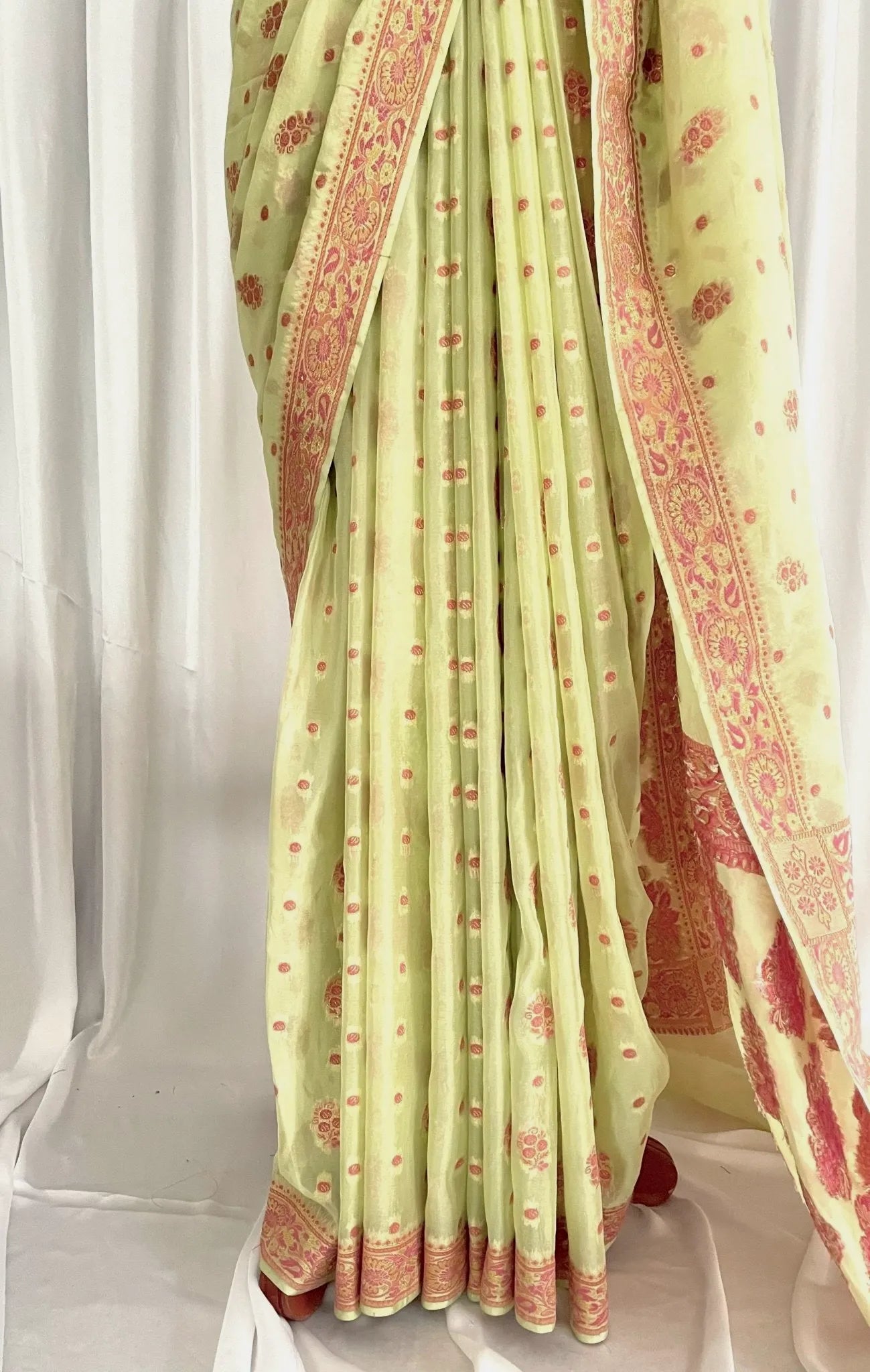 Chiffon Banarsi Jamavar: Mint Rosé