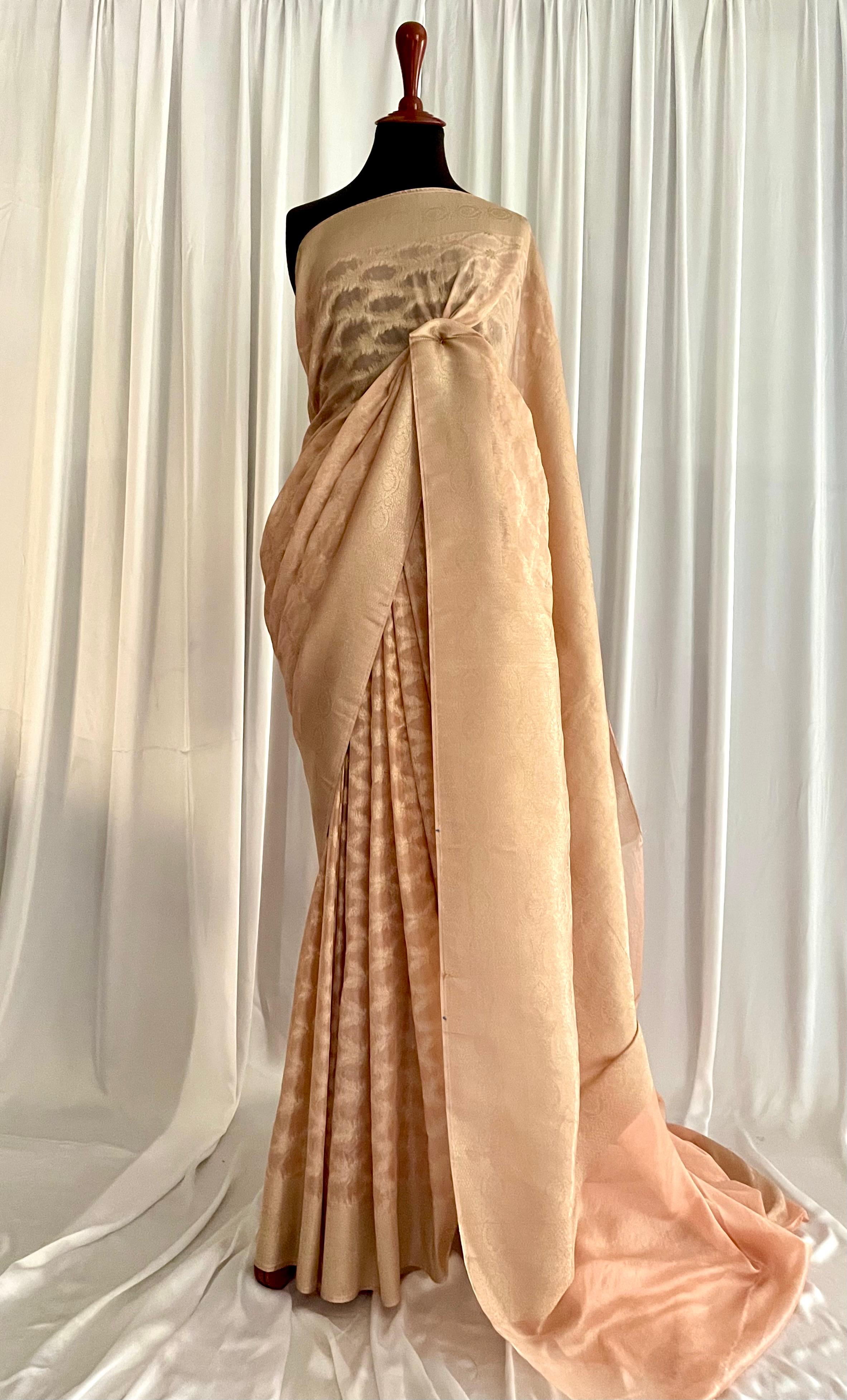 Chiffon Banarsi Jamavar: Peach Pearl