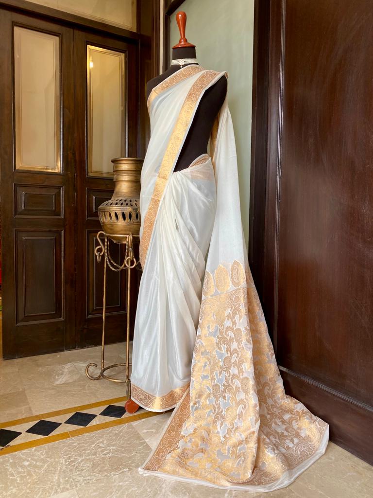 Chiffon Silk Banarsi - Swan White