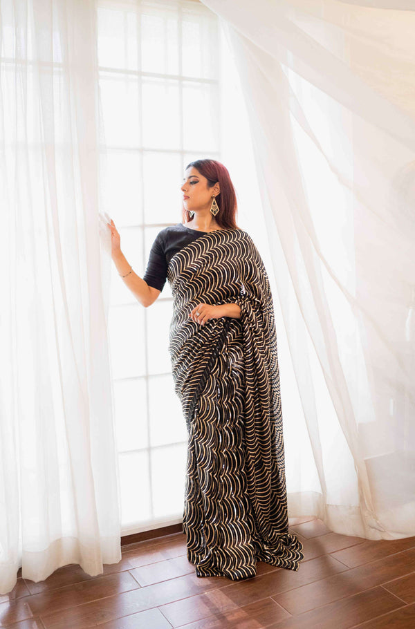Bollywood Black Sequins Net