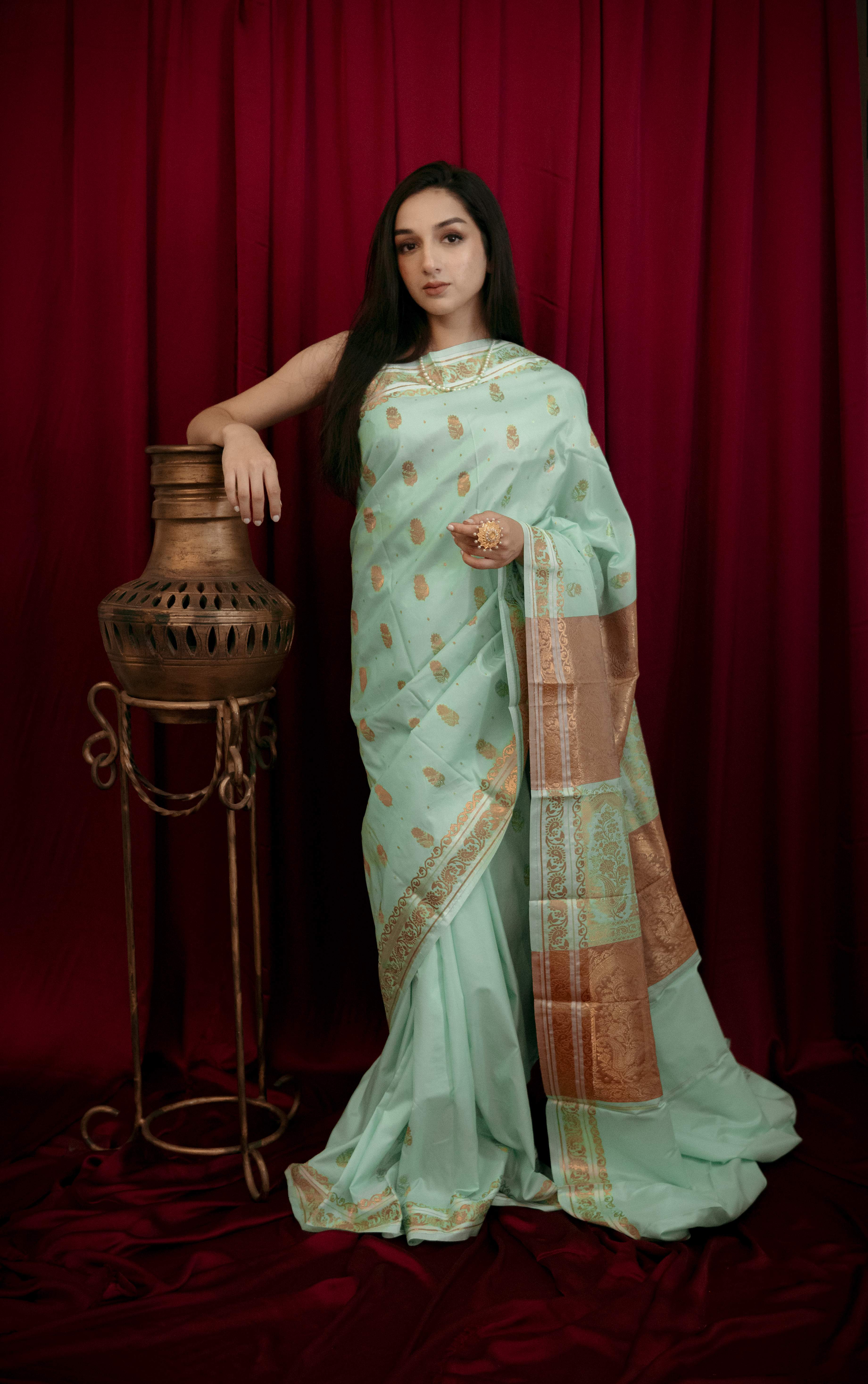 Hayat Banarsi Silk: Mint Fantasy