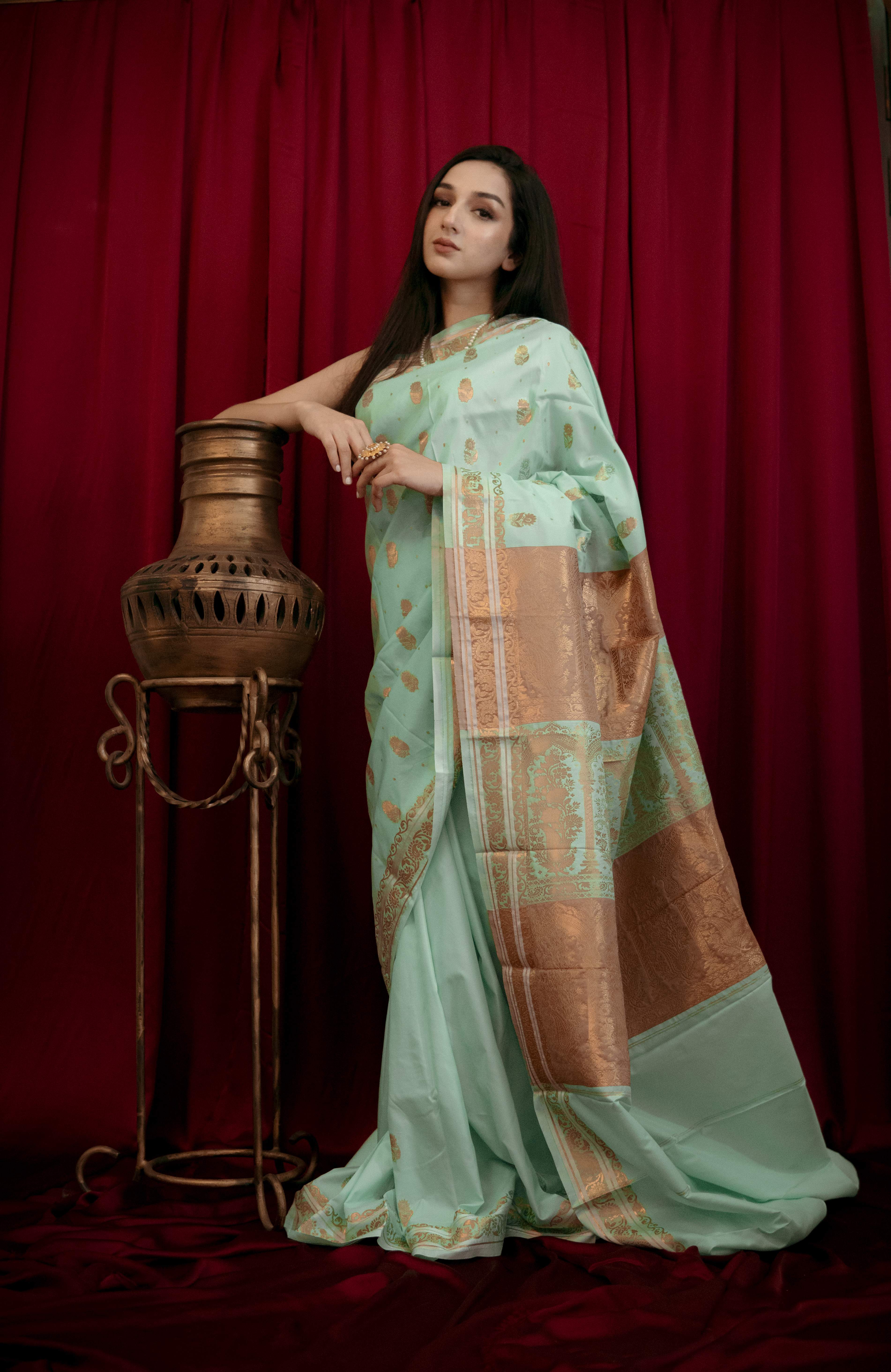 Hayat Banarsi Silk: Mint Fantasy