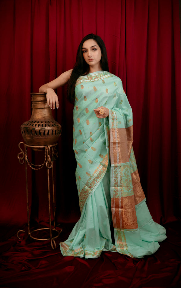 Hayat Banarsi Silk: Mint Fantasy