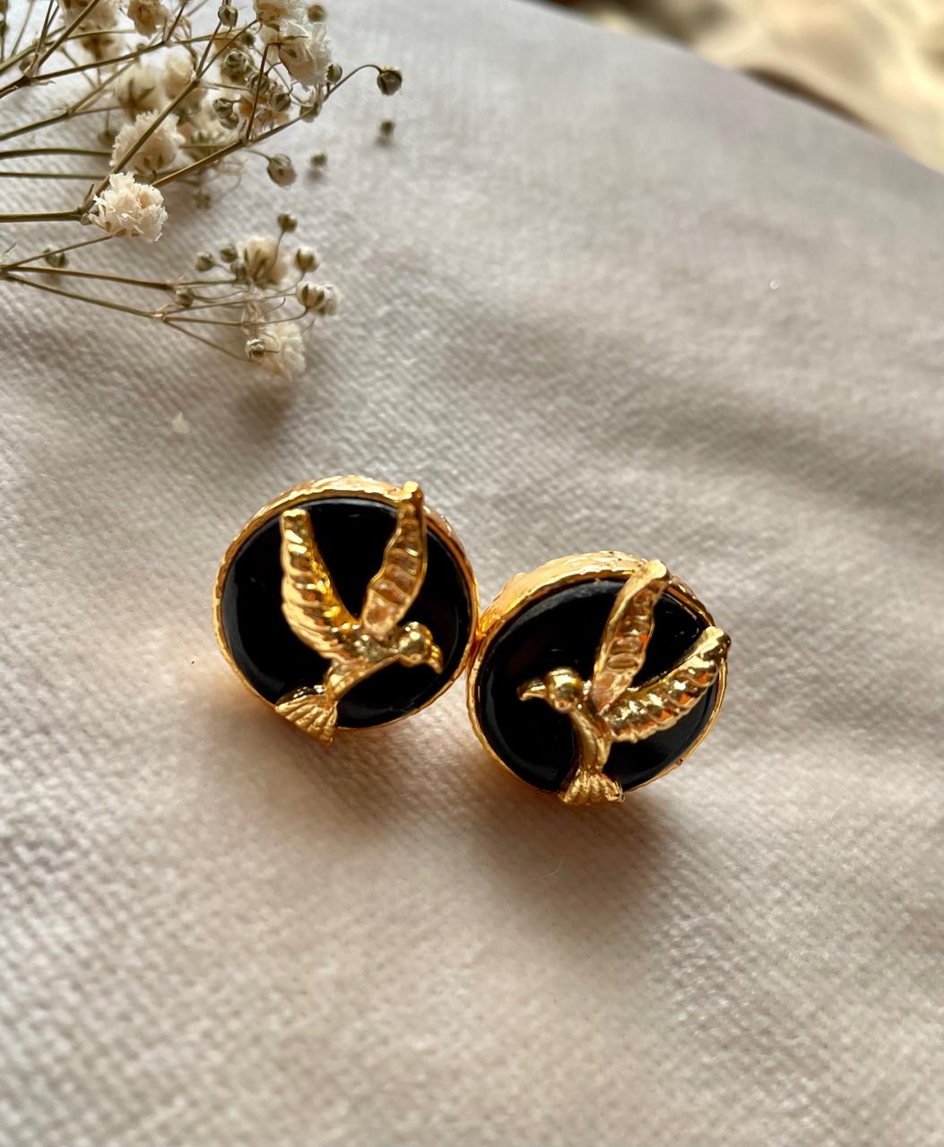 Gold Plated Dove Onyx Studs