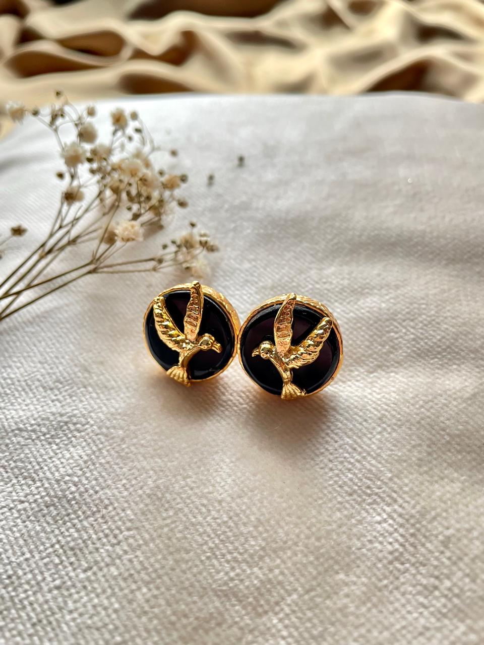 Gold Plated Dove Onyx Studs