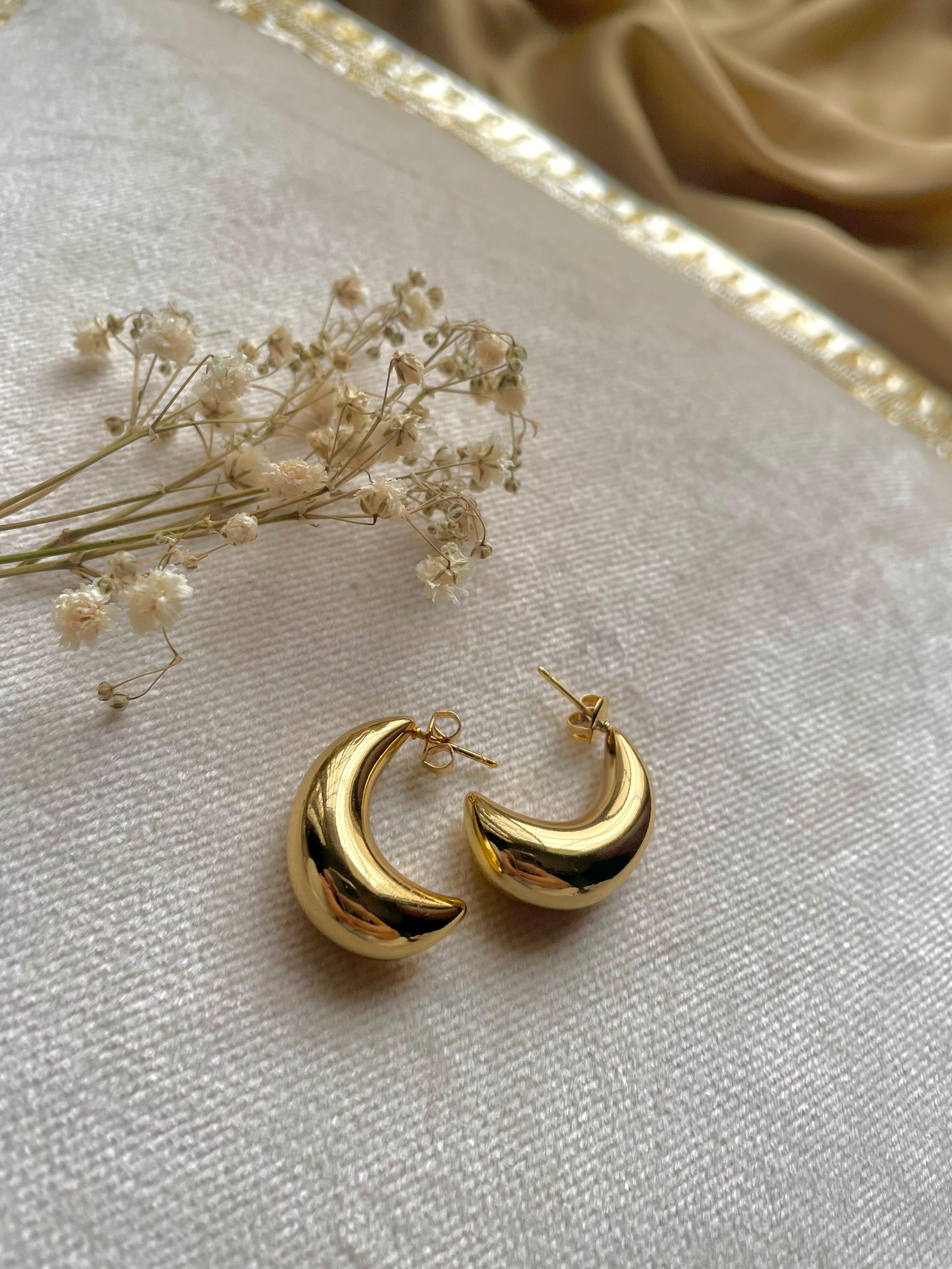 Gold Plated Modern Hoops - Crescent