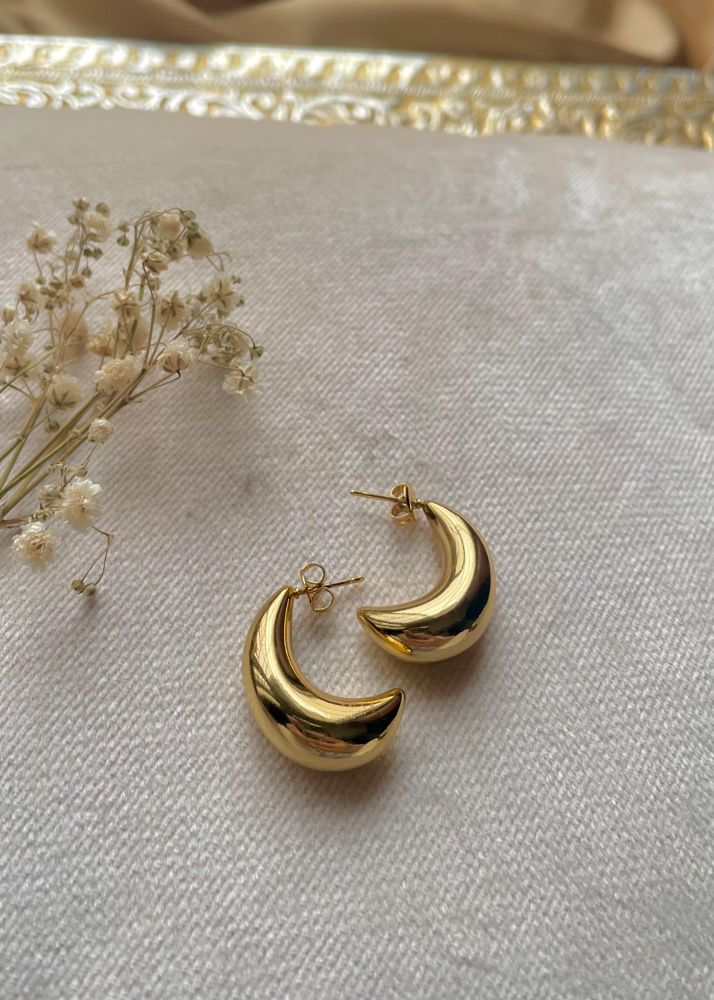 Gold Plated Modern Hoops - Crescent