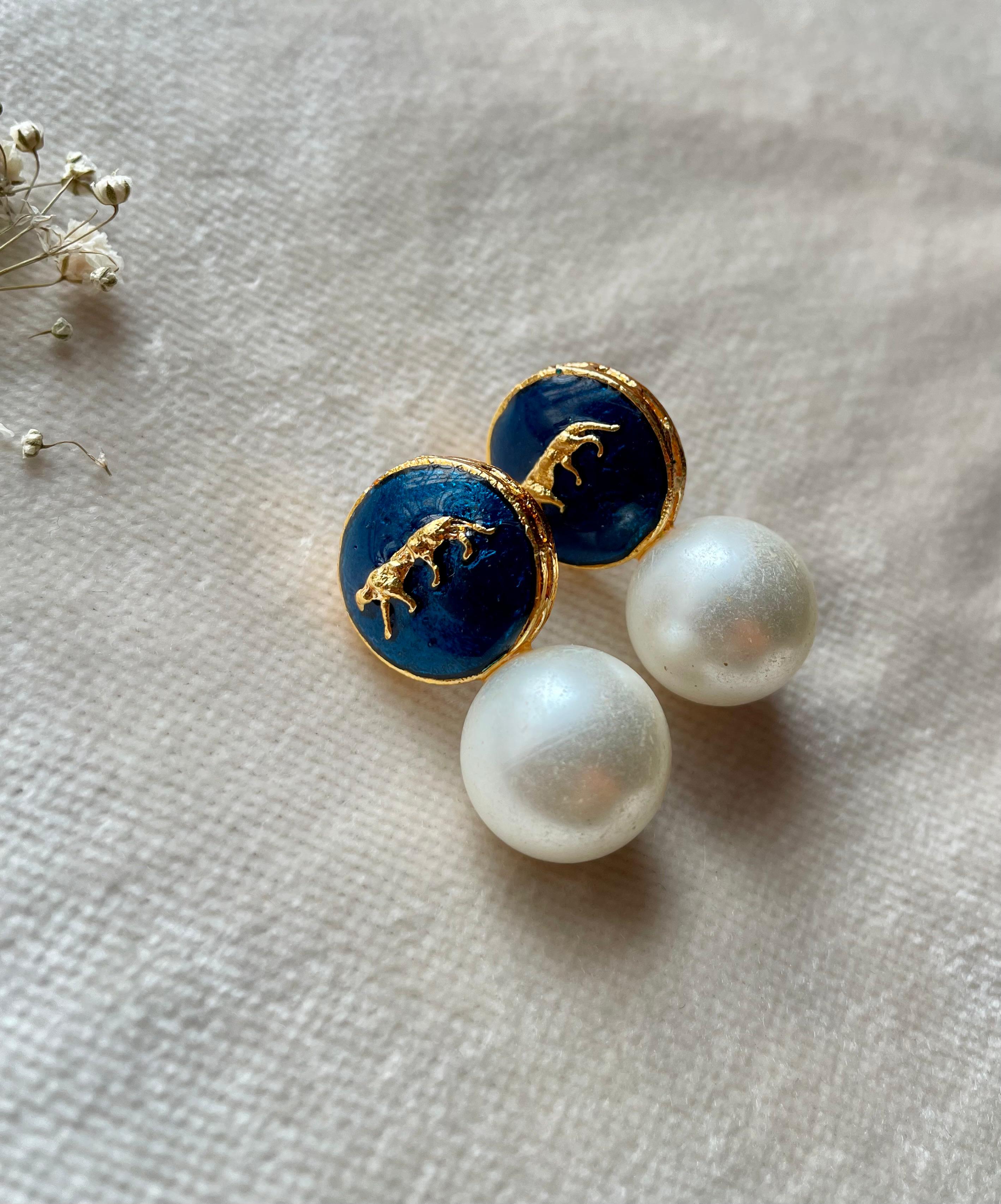 Gold Plated Sabyasachi Inspired Studs - Navy Blue