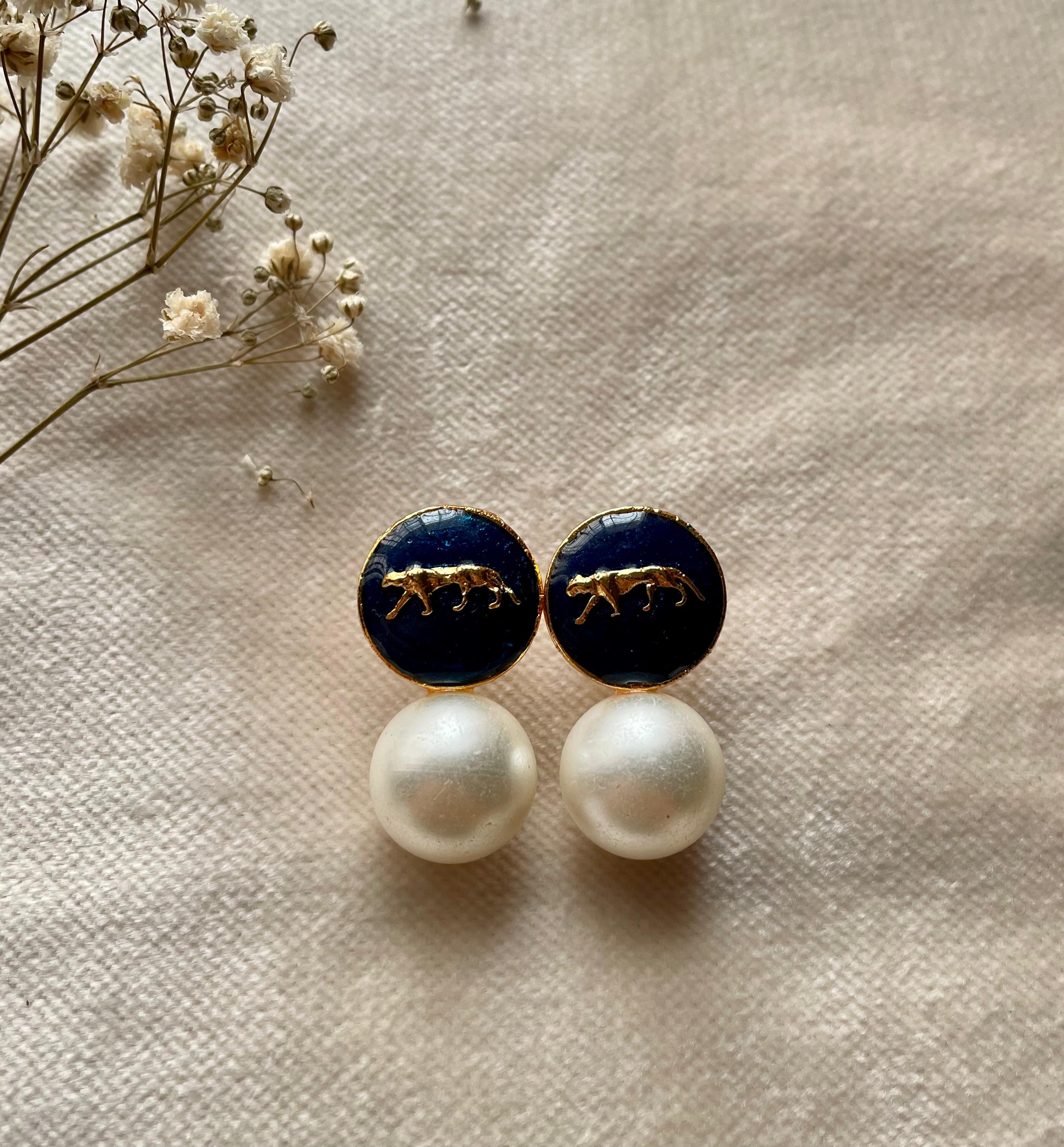 Gold Plated Sabyasachi Inspired Studs - Navy Blue