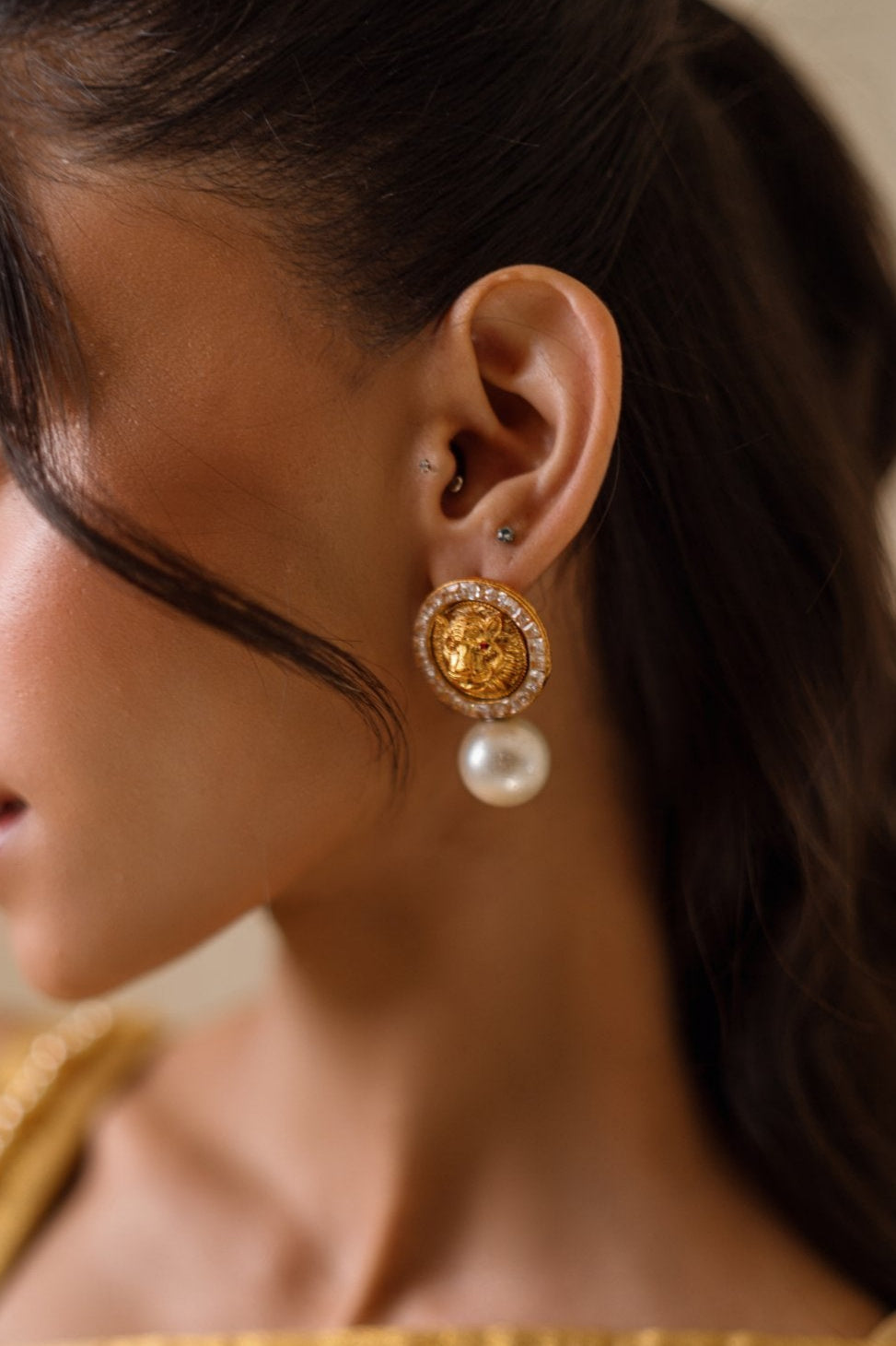 Gold Plated Sabyasachi Regal Lion Studs