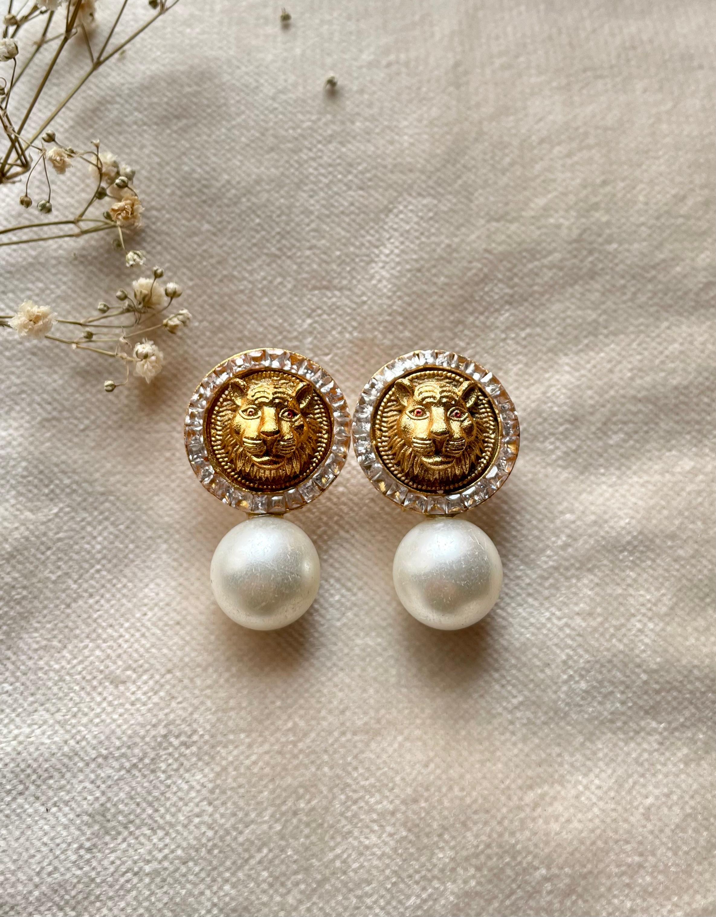 Gold Plated Sabyasachi Regal Lion Studs