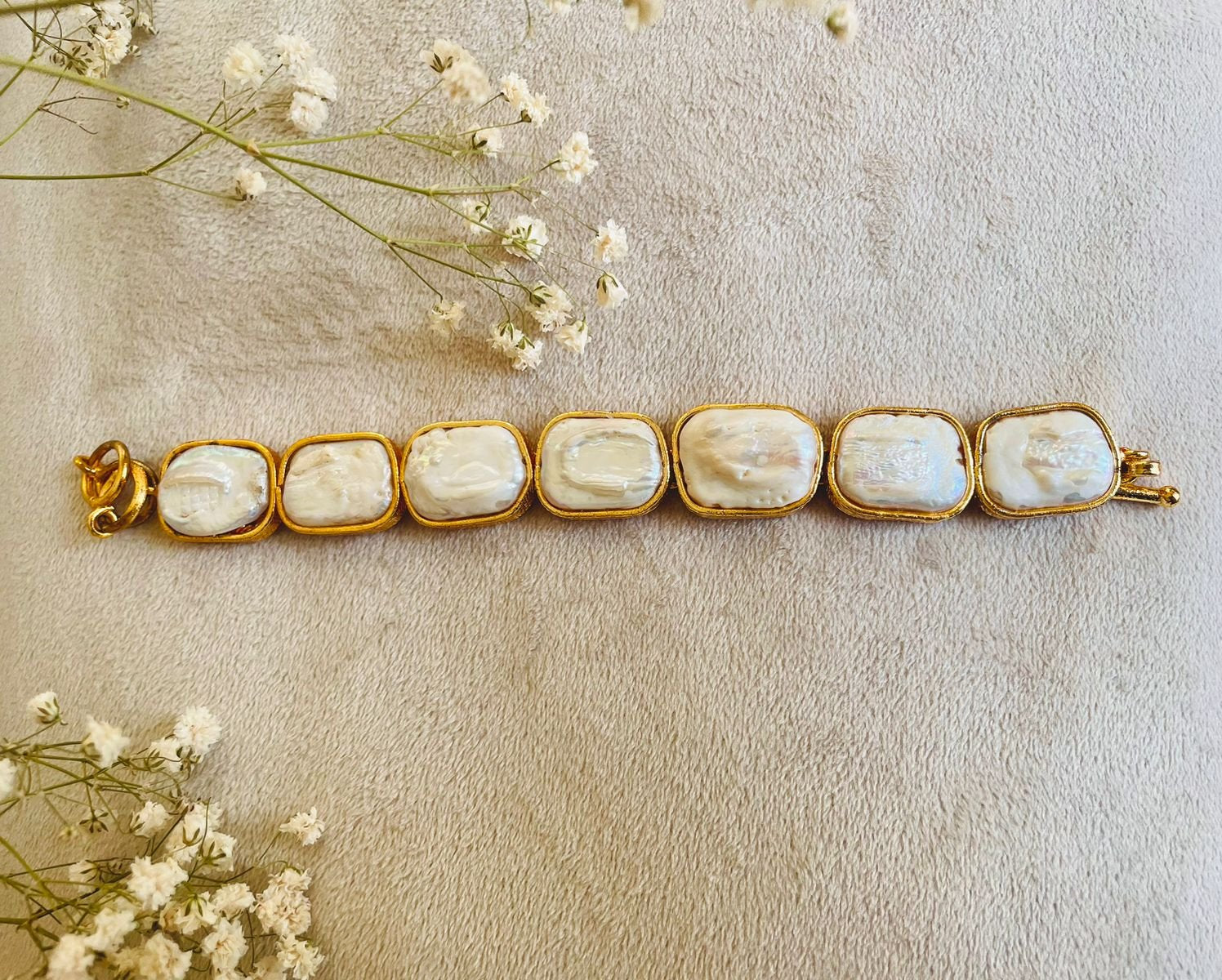 Gold Plated Bracelet: Baroque Pearl