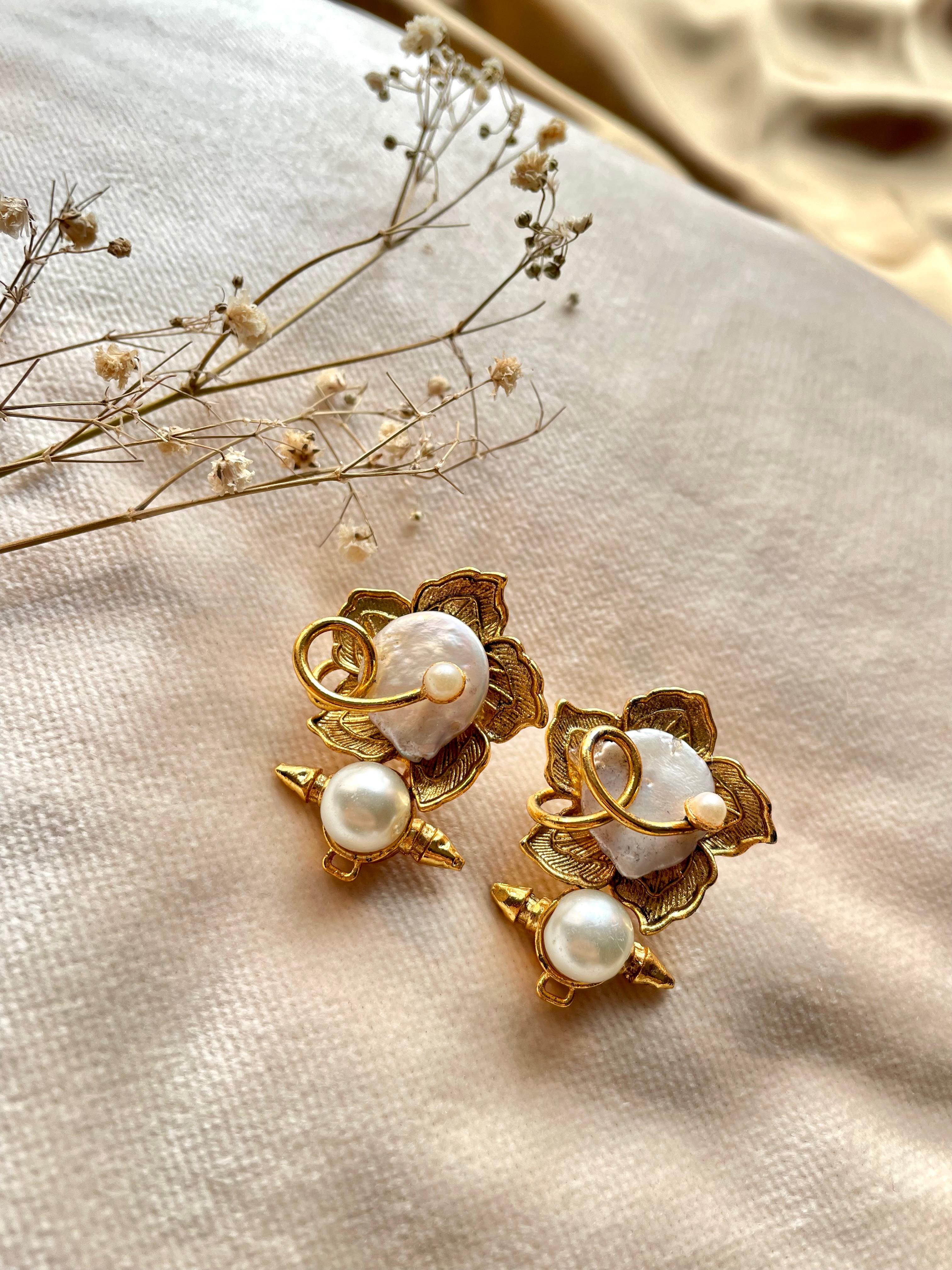 Baroque Pearl Lotus Earrings