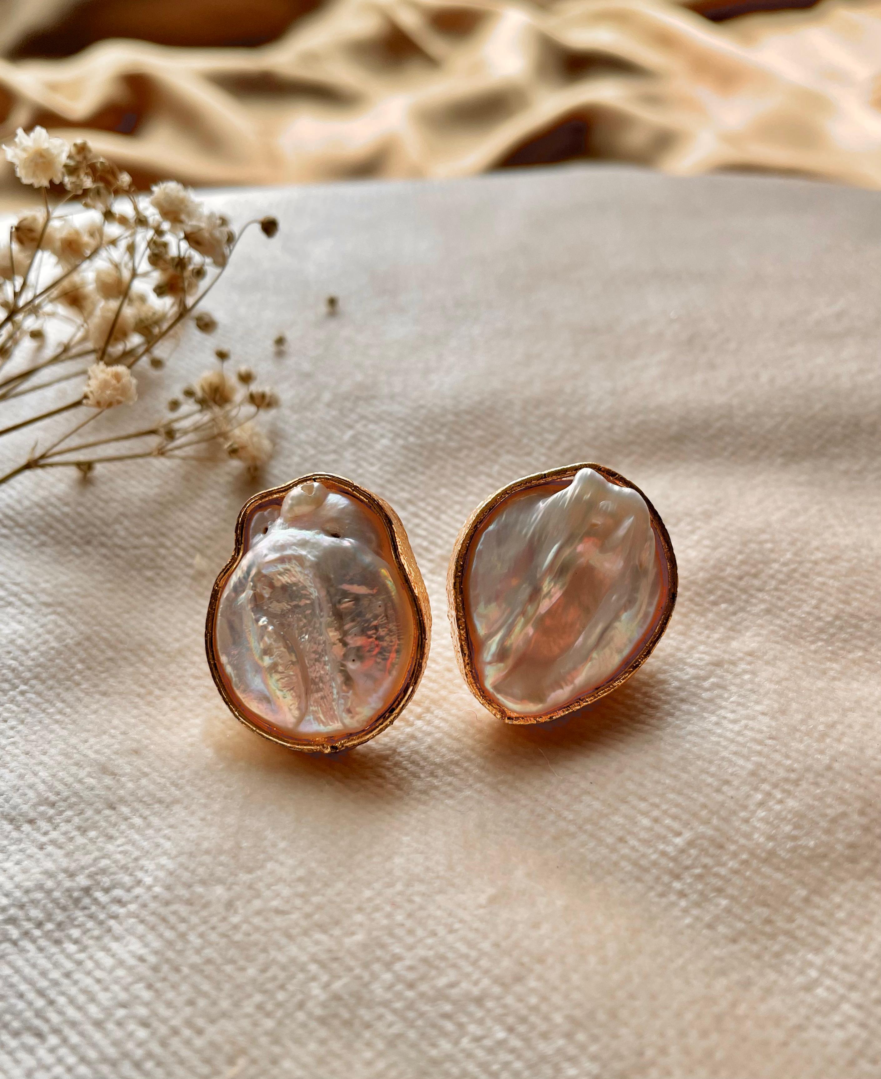 Gold Plated Baroque Pearl Studs