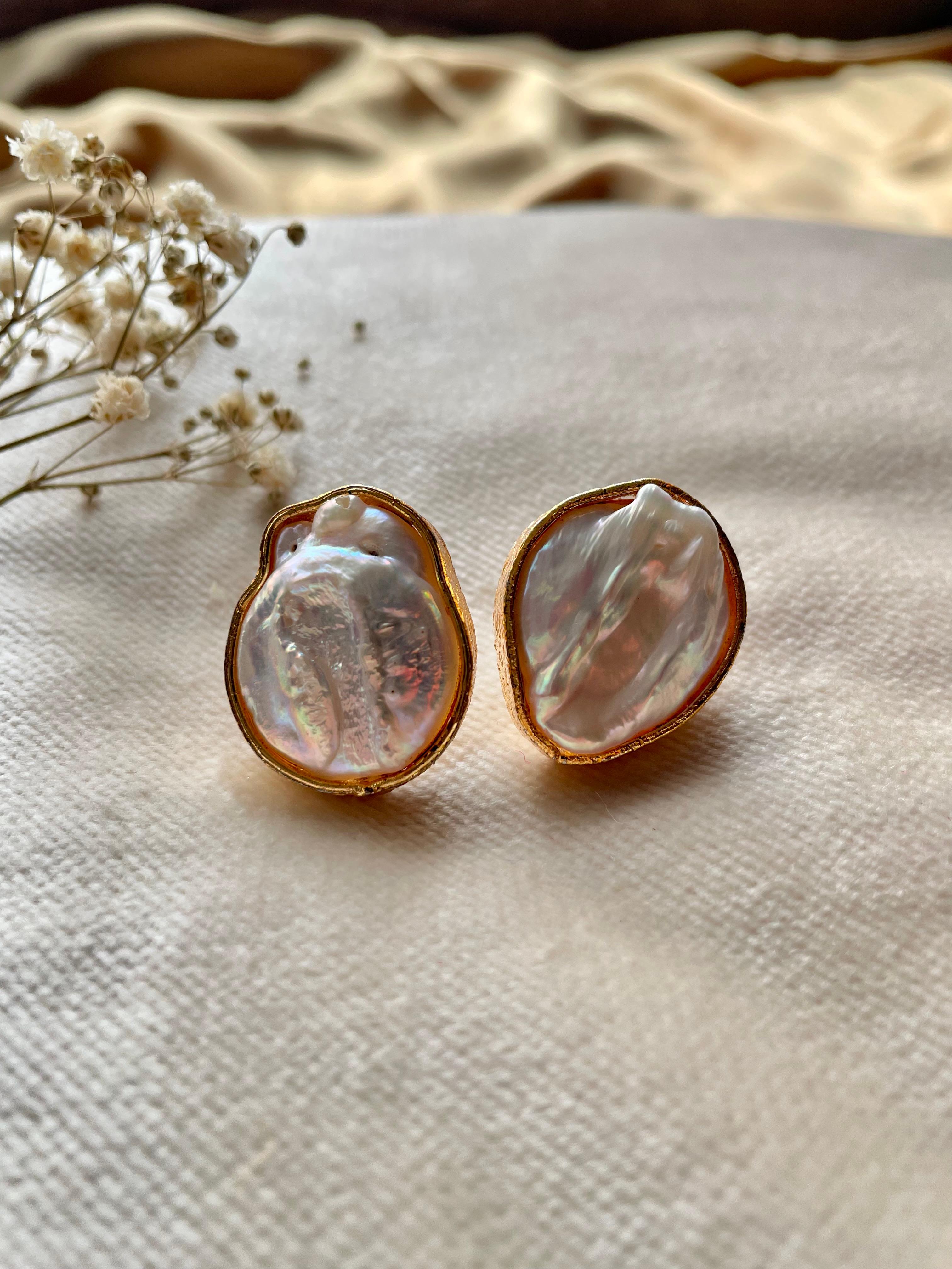 Gold Plated Baroque Pearl Studs