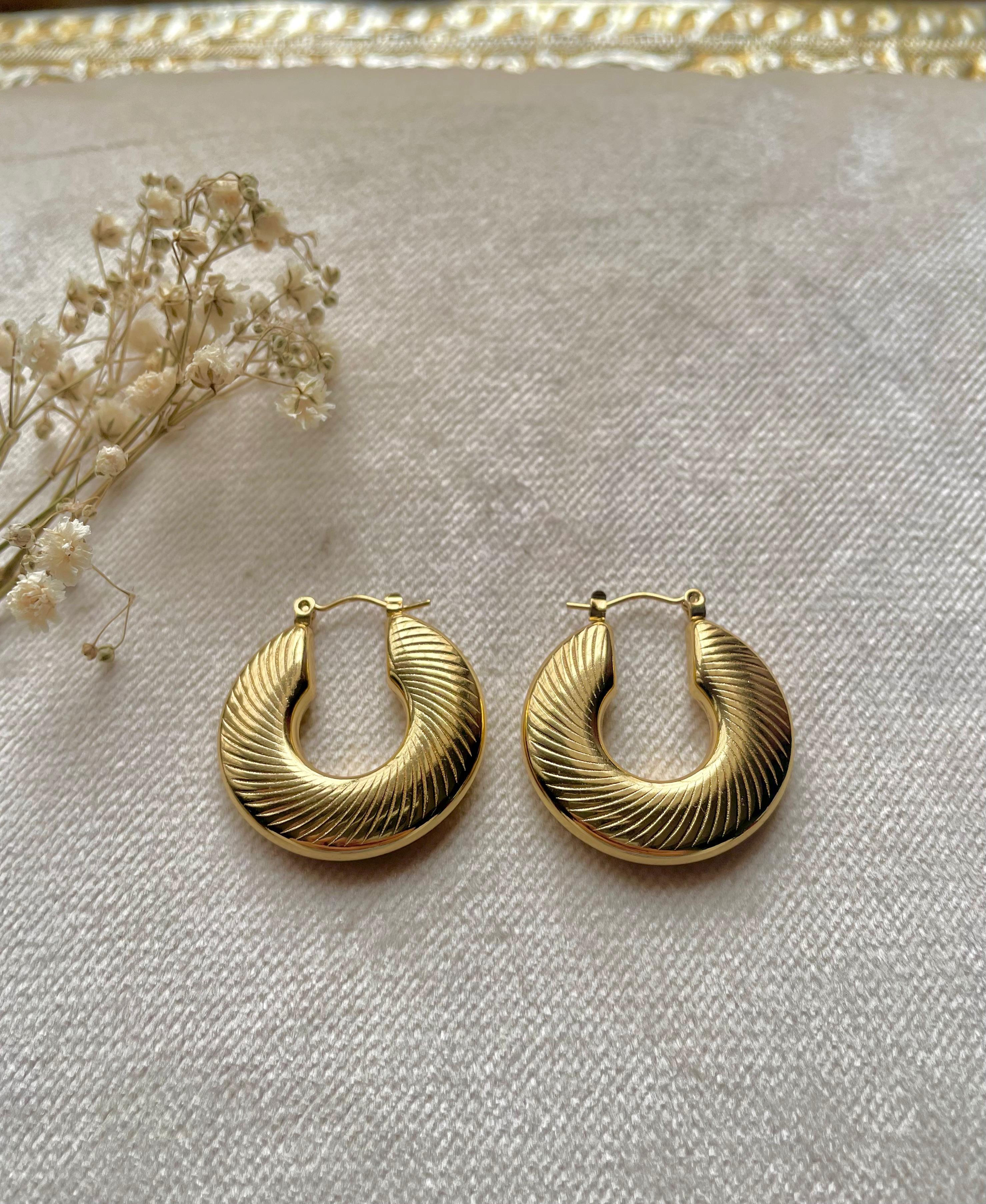 Gold Plated Modern Hoops - Patterned