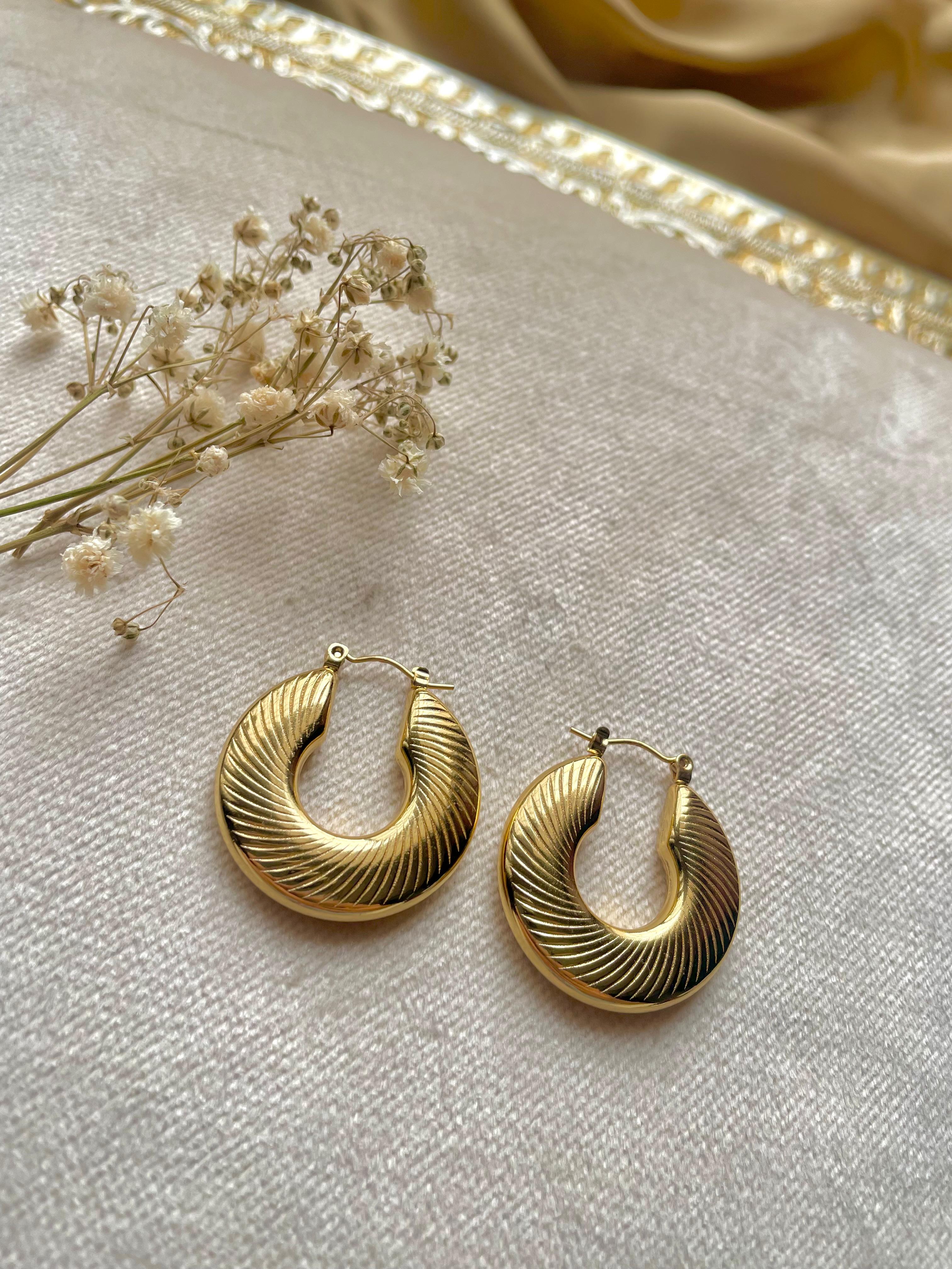 Gold Plated Modern Hoops - Patterned