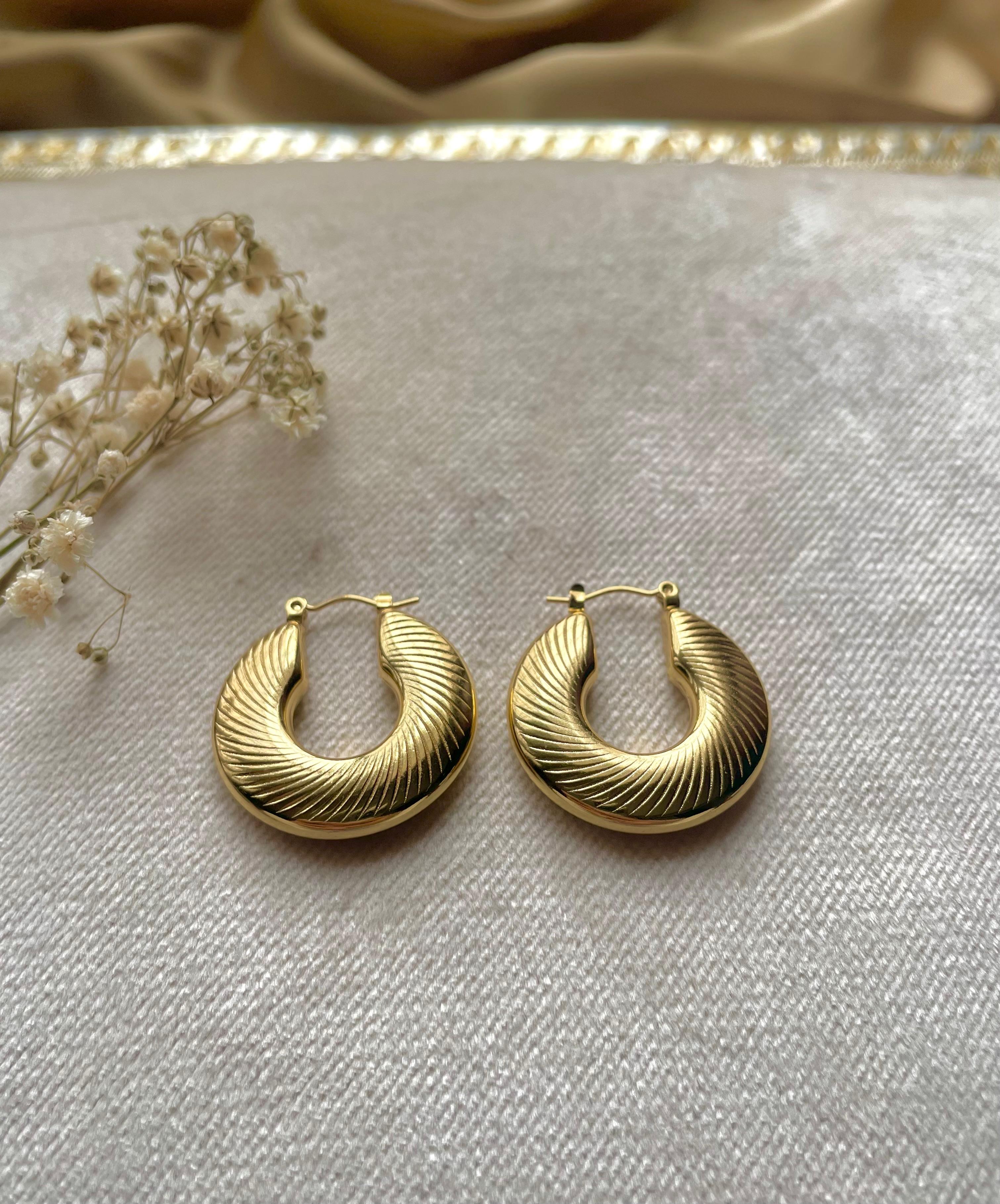 Gold Plated Modern Hoops - Patterned