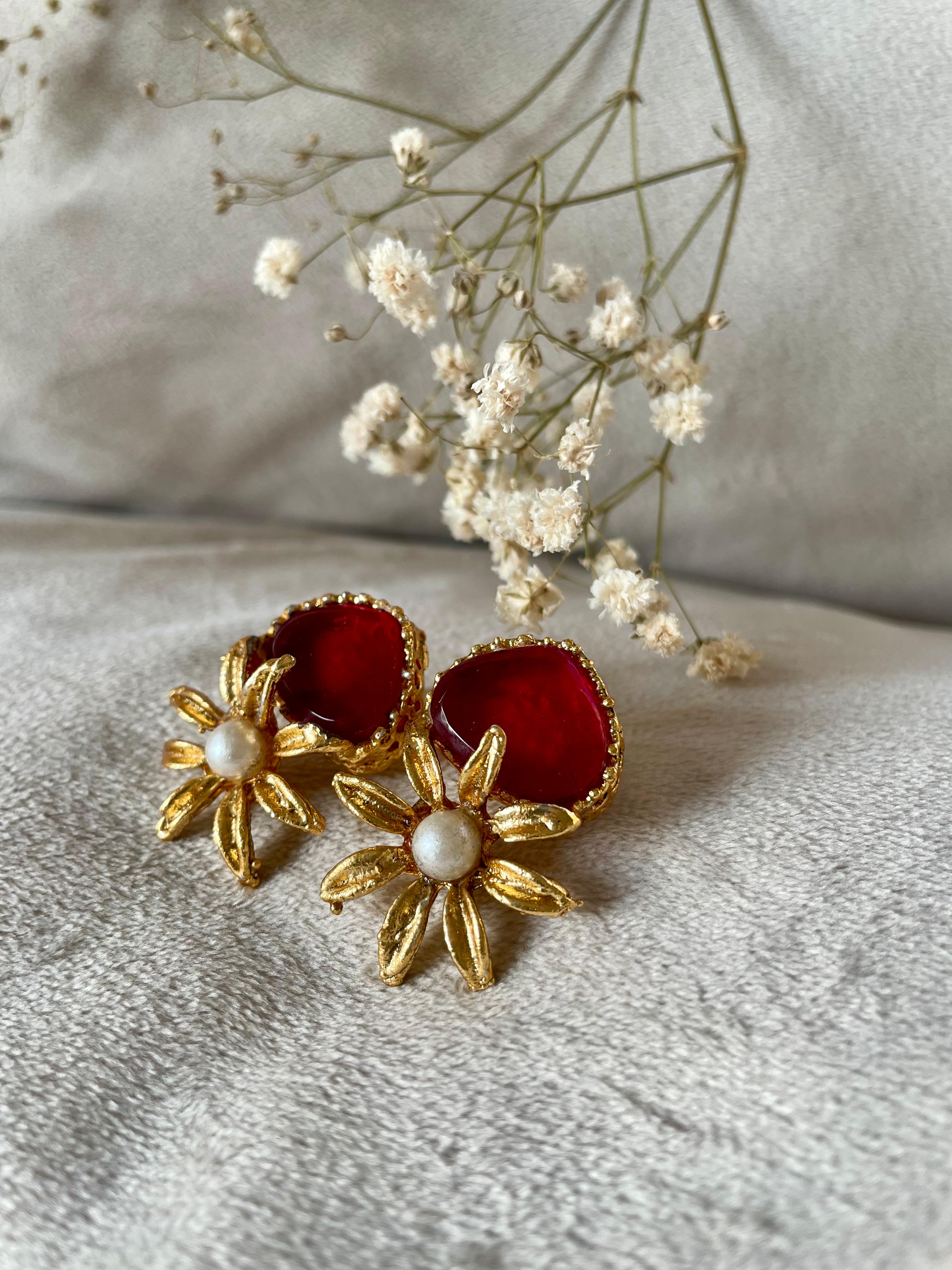 Gold Plated Crimson Ruby Studs