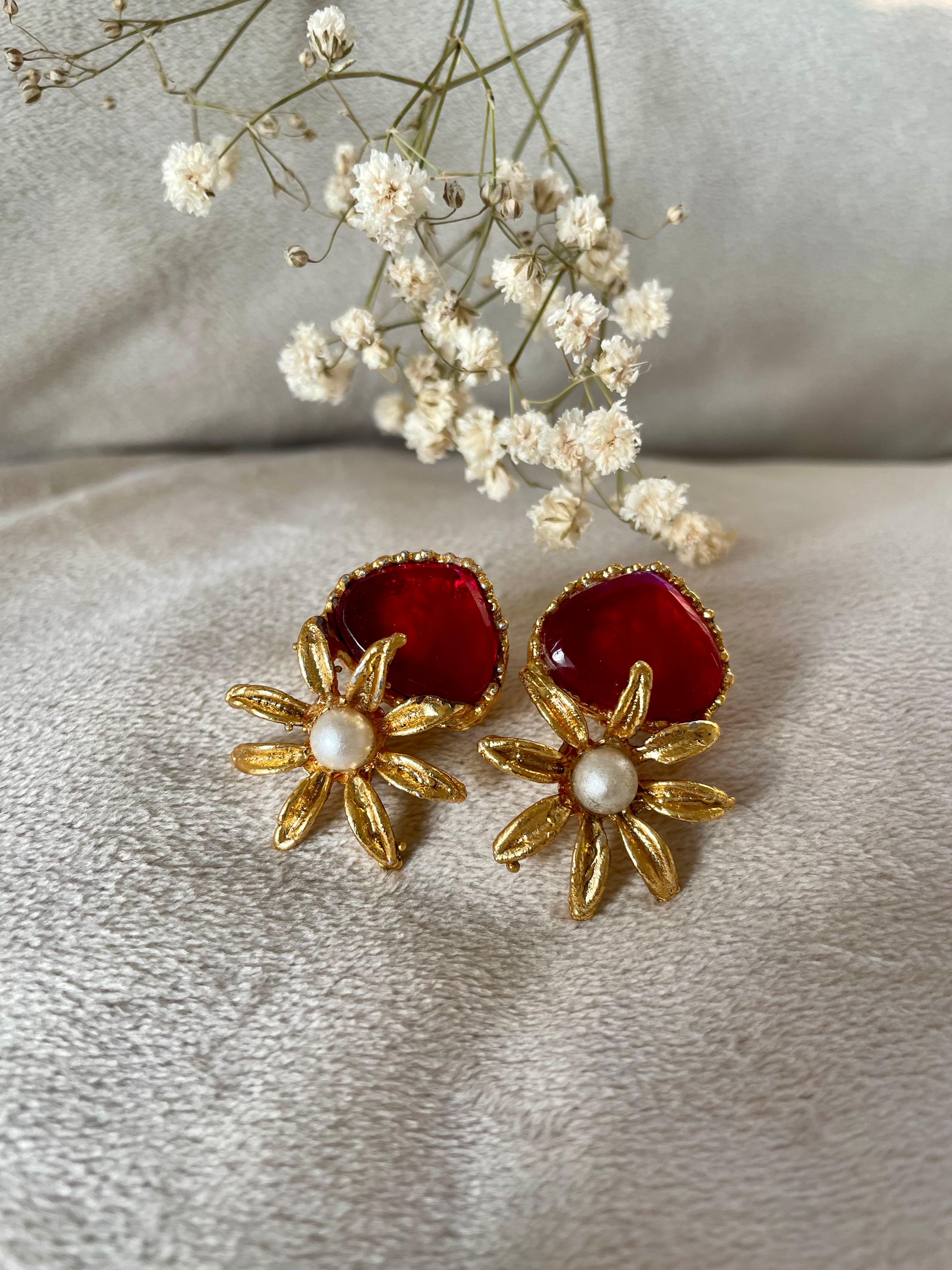 Gold Plated Crimson Ruby Studs