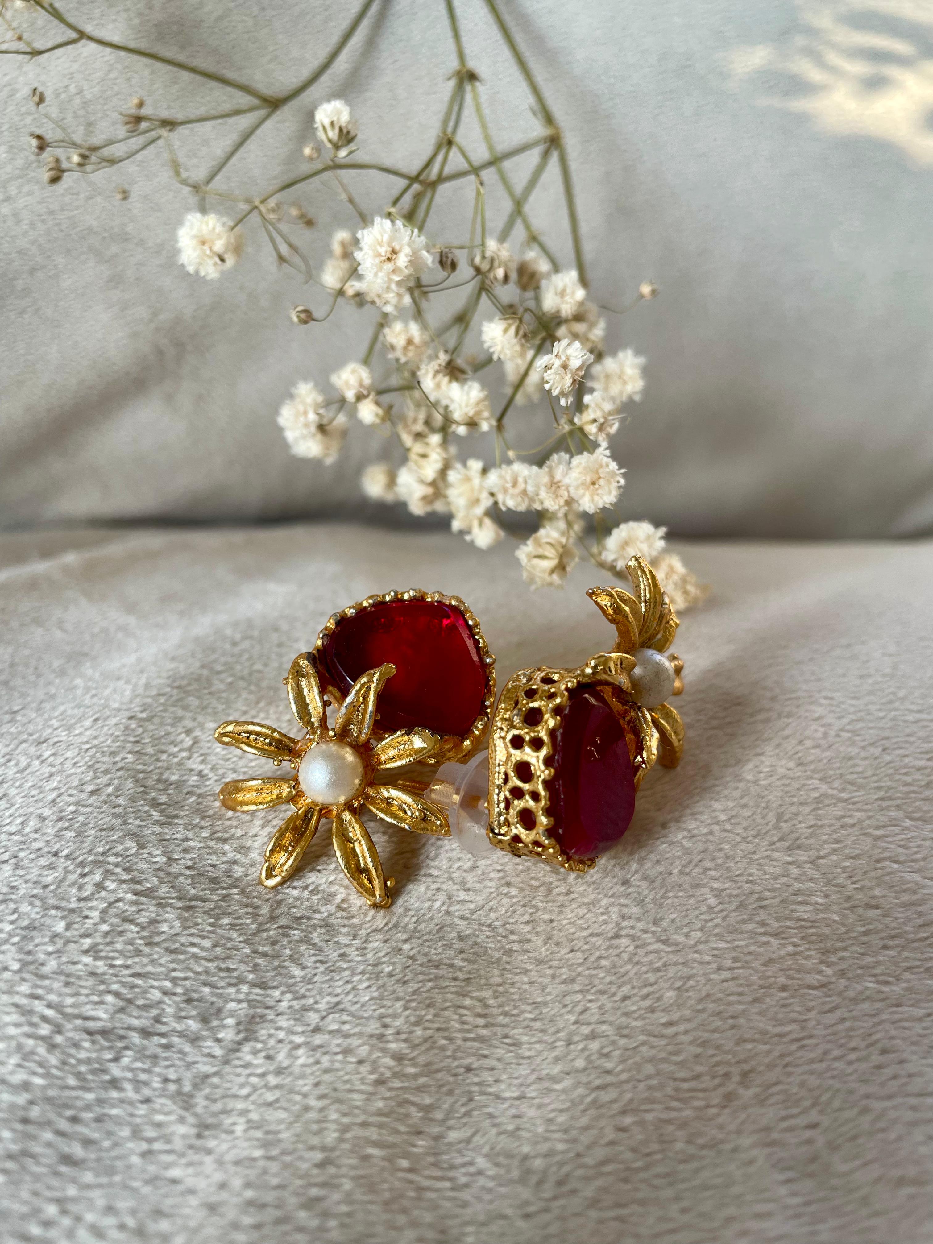 Gold Plated Crimson Ruby Studs