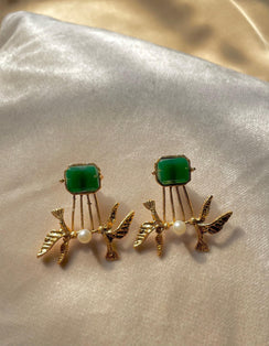 Gold Plated Jade Hummingbird Earrings
