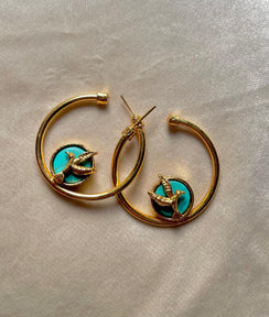 Hummingbird Loop Earrings - Turquoise