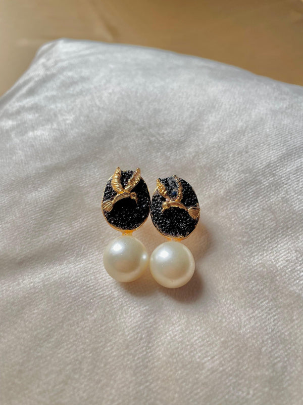 Golden Mockingjay Pearl Earrings