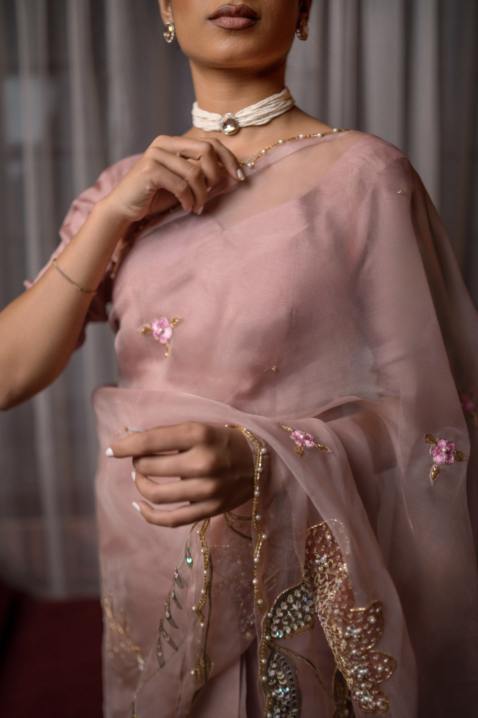 Embellished Dusty Rose Saree