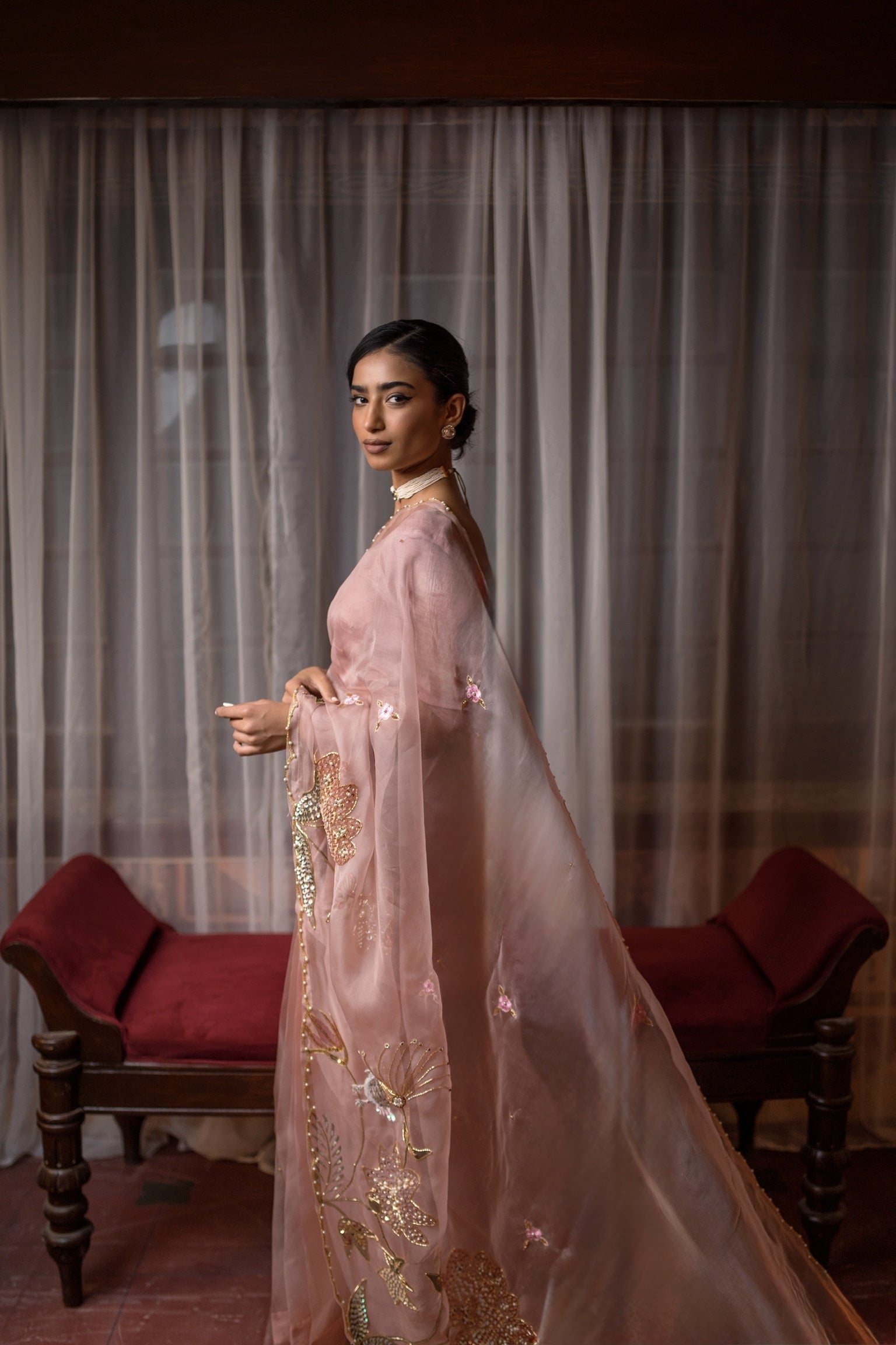 Embellished Dusty Rose Saree