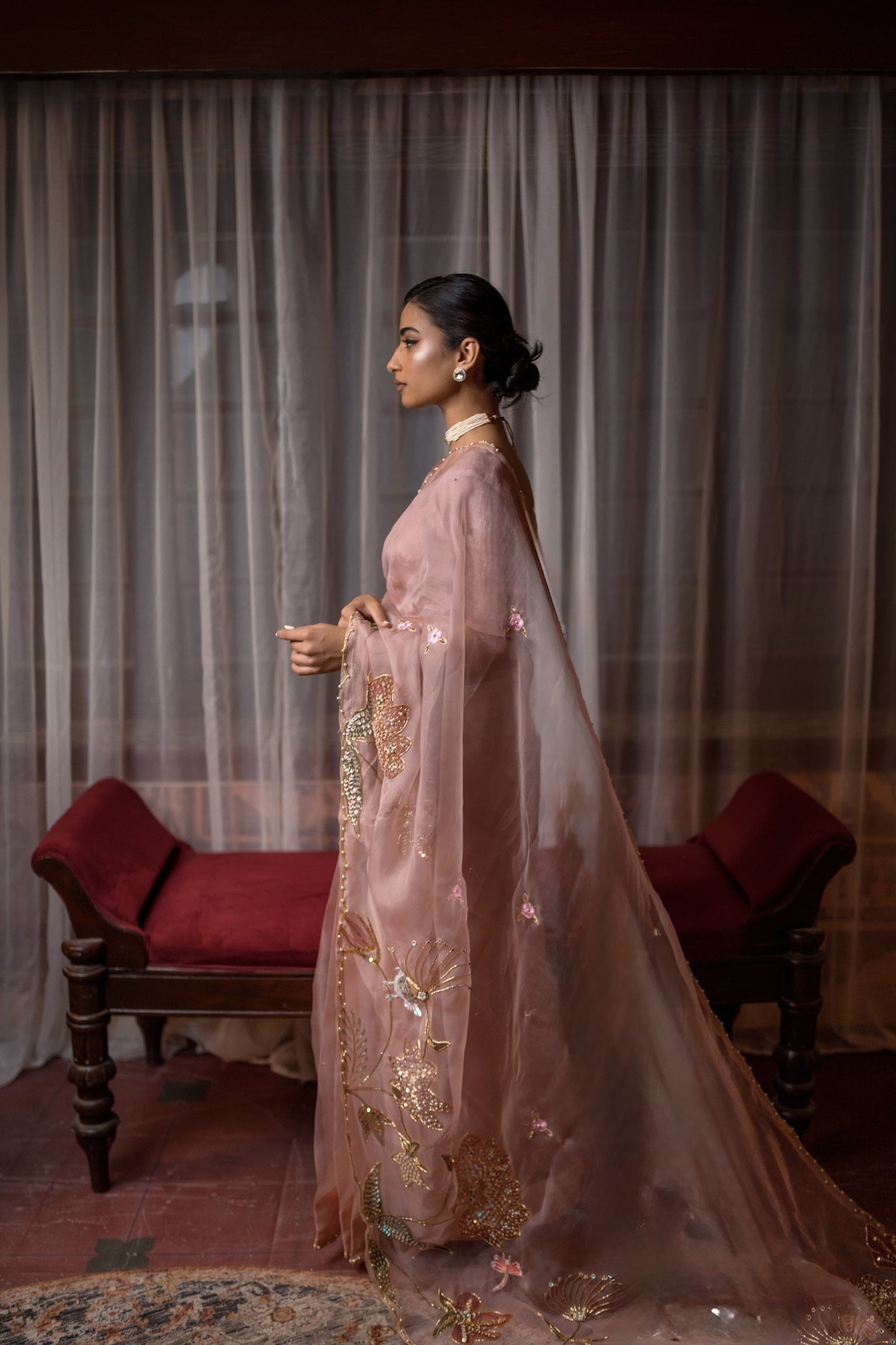 Embellished Dusty Rose Saree