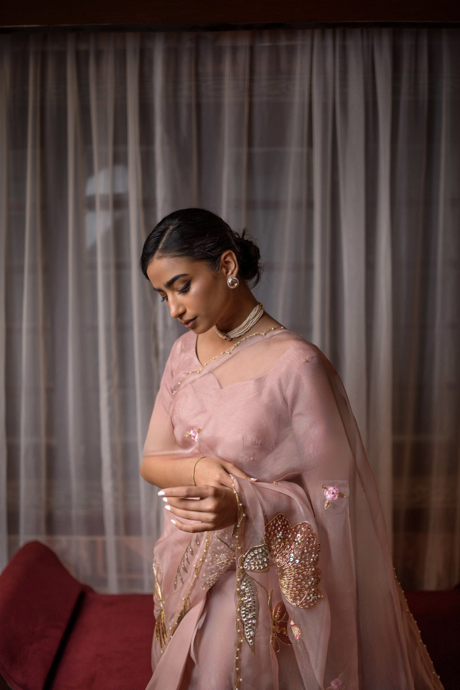 Embellished Dusty Rose Saree