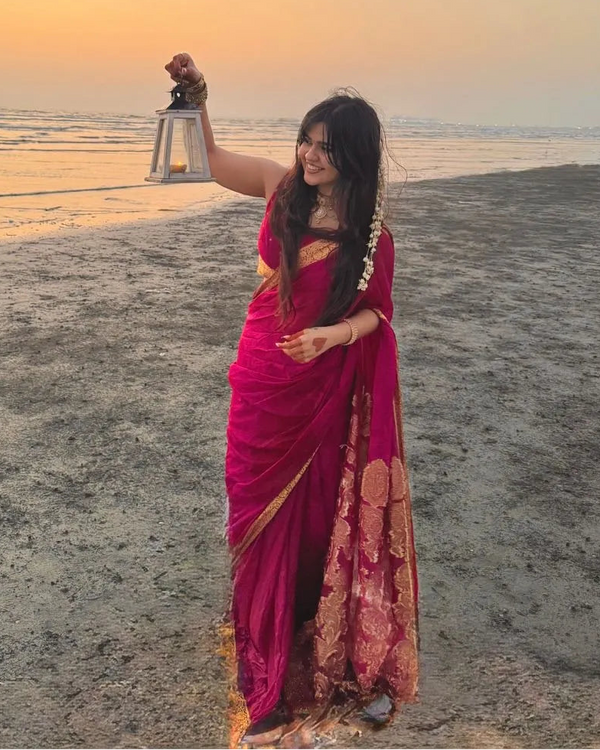 Chiffon Silk Banarsi - Wine Berry